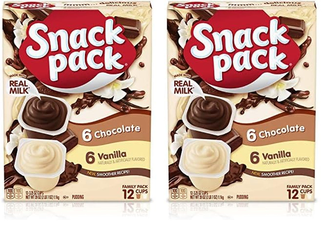 Snack Pack Chocolate and Vanilla Flavored Pudding Cups Family Pack, 12 Count Pudding Cups (1 Pack)