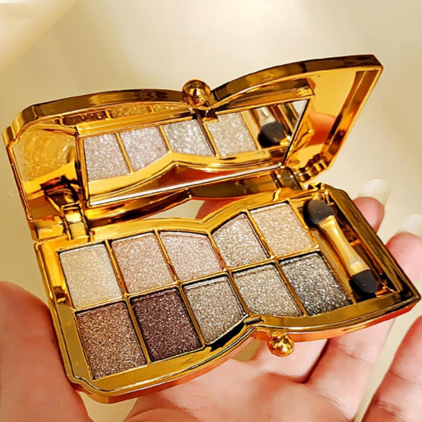Glitter Eyeshadow Palette,10 Colors Shimmer Eyeshadow Palette Gold Eyeshadow Highly Pigmented Long Lasting Waterproof Sweatproof Eye Shadow Palette Makeup for Women Eye Shadow Palette Makeup