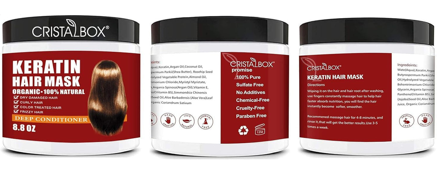 Keratin Hair Mask,Keratin Hair Treatment 250G Hair Mask for Dry Damaged Hair,Hair Treatment Mask Deep Repair Damage Hair Root,Natural Deep Conditioner Hydrating Hair Masque