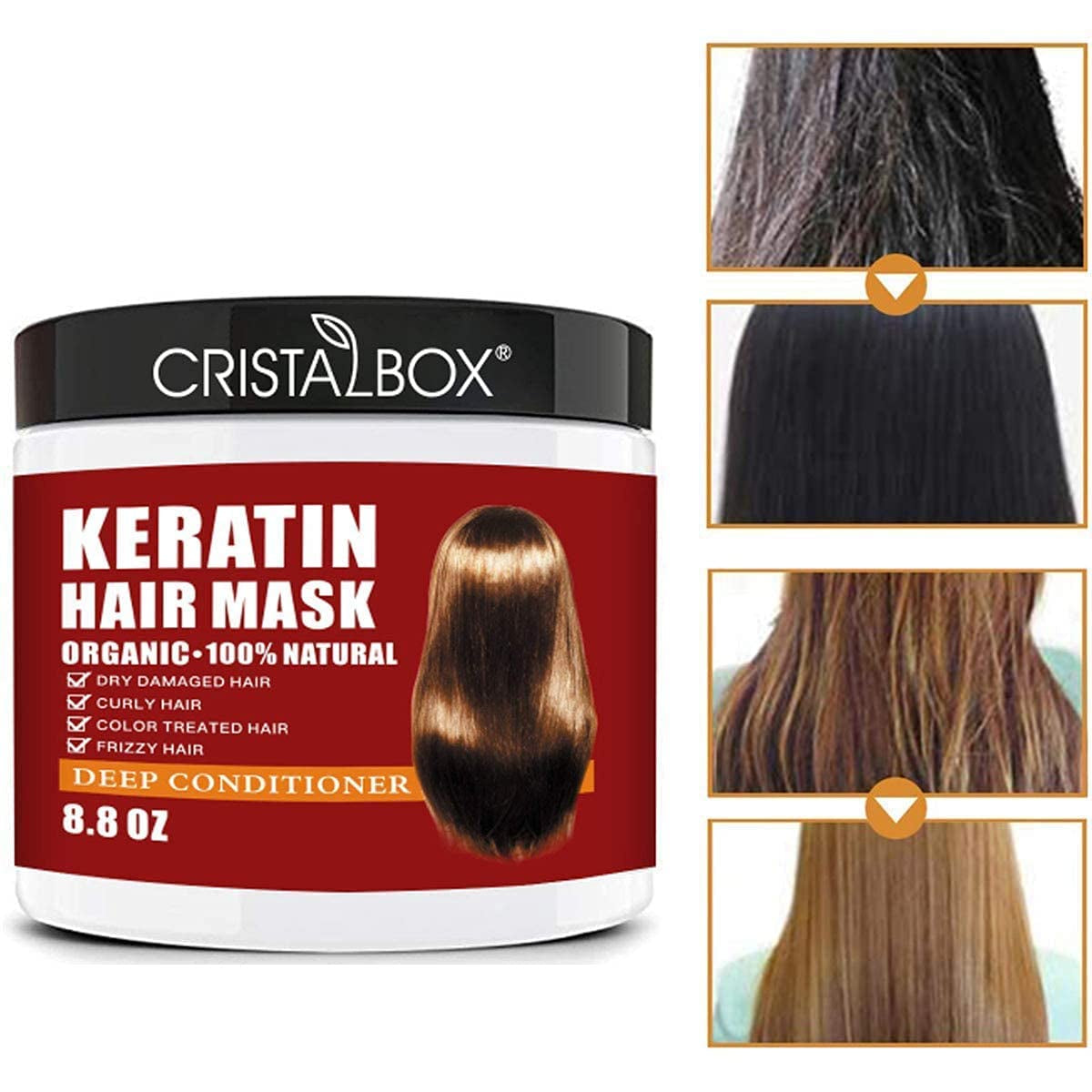 Keratin Hair Mask,Keratin Hair Treatment 250G Hair Mask for Dry Damaged Hair,Hair Treatment Mask Deep Repair Damage Hair Root,Natural Deep Conditioner Hydrating Hair Masque