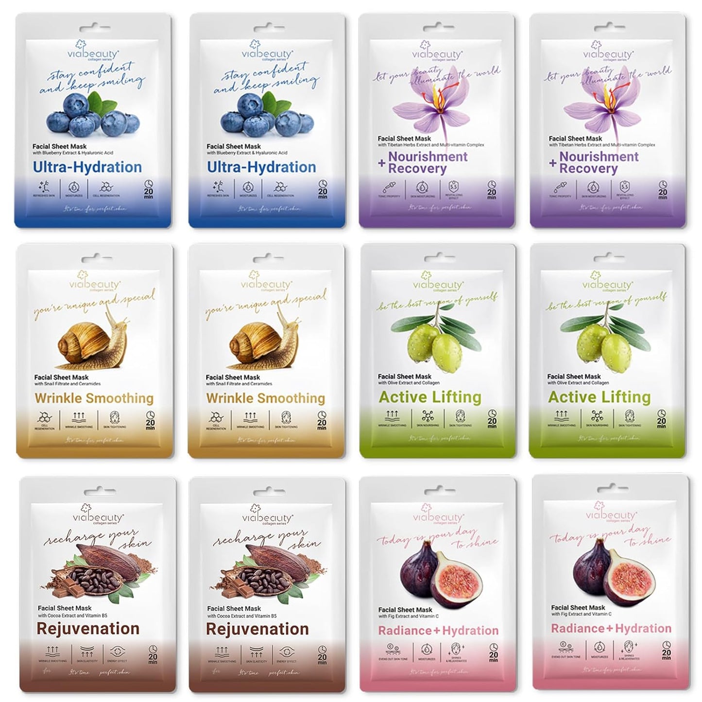 6 Pack of Sheet Face Masks Skincare - Collagen Face Mask Sheets with Hyaluronic Acid, Vitamin C, Snail Mucin - Facial Sheet Mask for Hydrating, Moisturizing, Rejuvenating