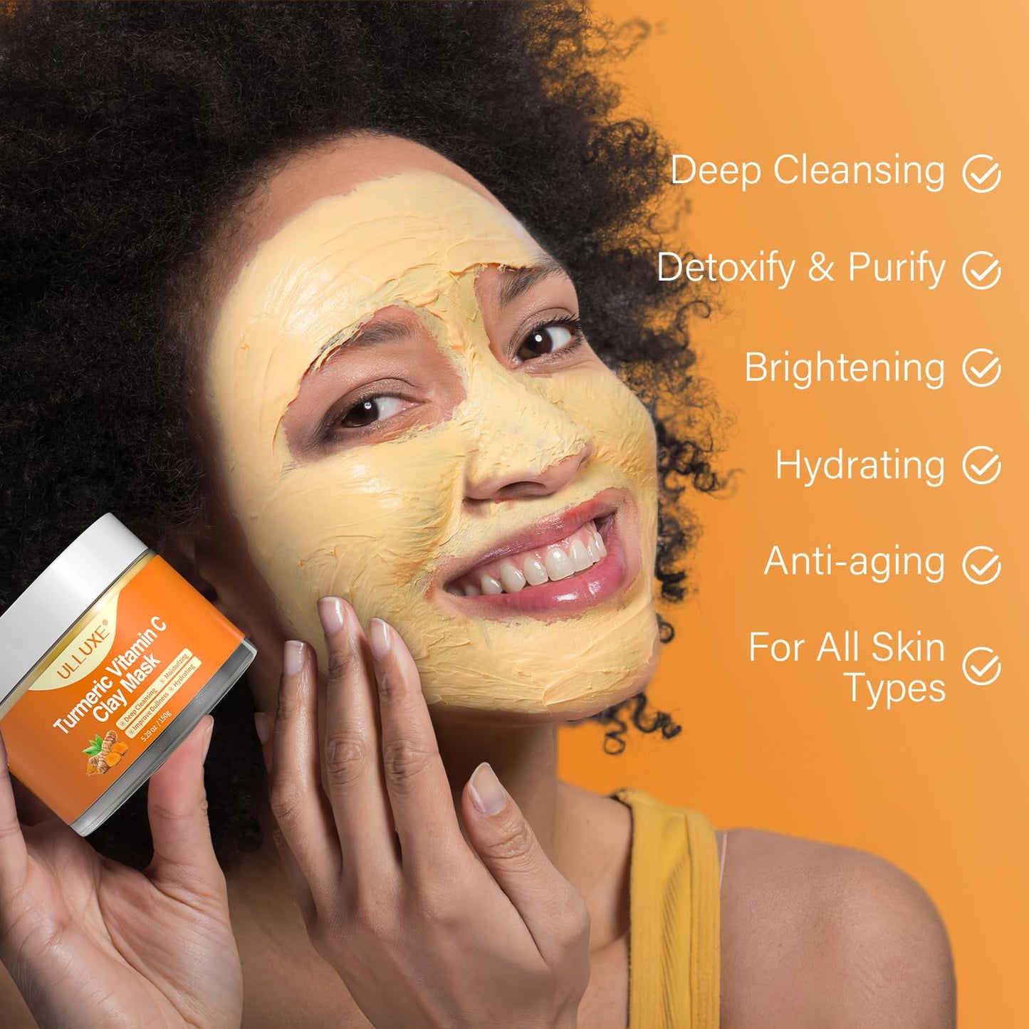 Turmeric Vitamin C Clay Mask for Dark Spots, Dull Skin, Blackheads, Skincare Facial Mask for Cleansing Pores, Moisturizing and Improve Uneven Skin Tone, Face Skincare Gift, 5.29 Oz