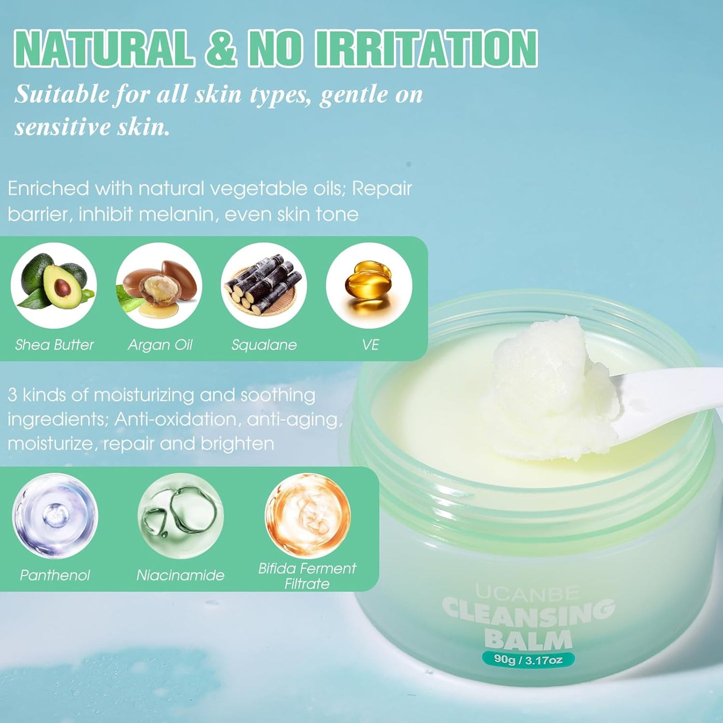 UCANBE Cleansing Balm Makeup Remover - 3.17Oz, Natural Gentle, Deep Cleaning, Makeup Cleansing Balm for Waterproof Eye Face Lip Makeup, Made for All Skin Types