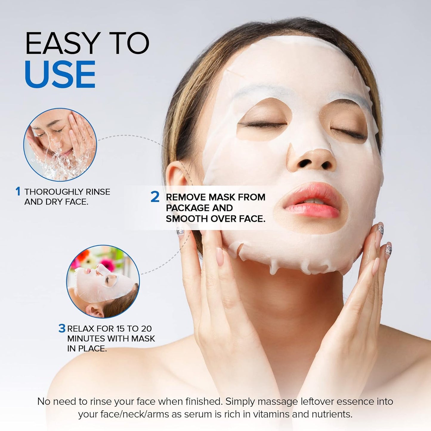 AZURE Hyaluronic Acid & Retinol anti Aging Facial Mask - Dermatologist Tested - Rejuvenating & Hydrating Face Mask - Helps Reduce Fine Lines & Wrinkles, Smooths & Repairs - Korean Skin Care - 5 Pack