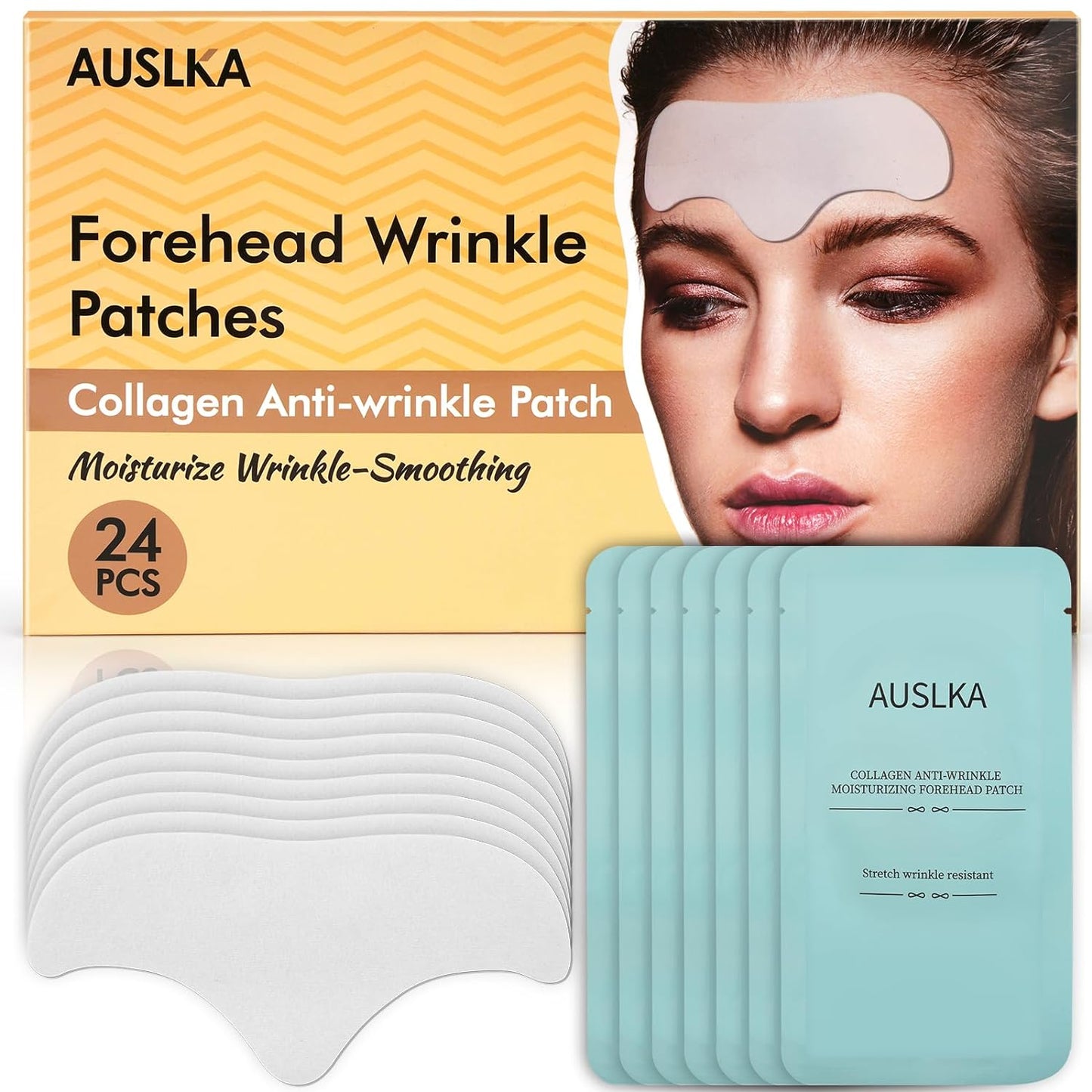 AUSLKA 24PCS Forehead Wrinkle Patches with Aloe, Collagen - Forehead Wrinkles Treatment,Anti Wrinkle Patches Care to Smooth Fine Lines & Wrinkles