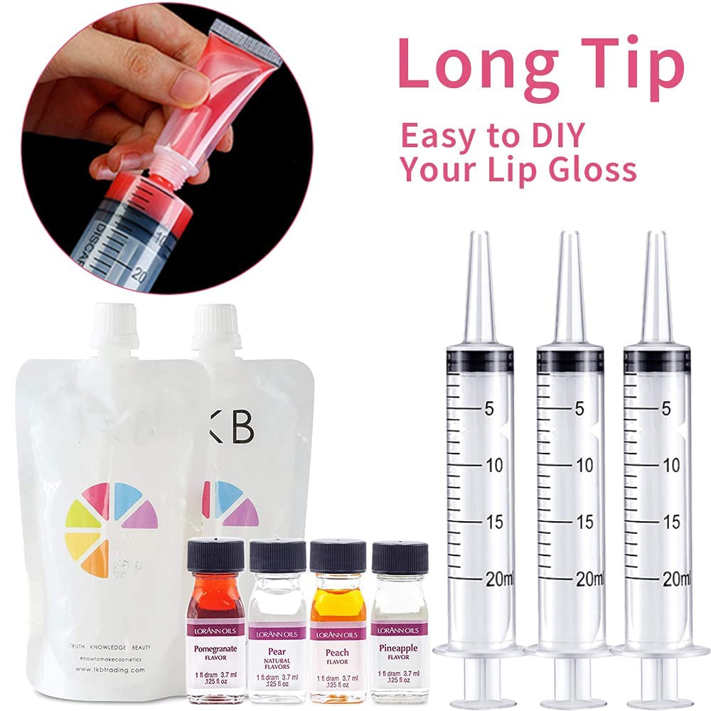 4 Pack 20Ml Syringes for Lip Gloss Making Supplies Liquid TKP Lipgloss Base Flavoring Oil Oral Medicine Injection Feeding- with Tip Cap and Pipettes