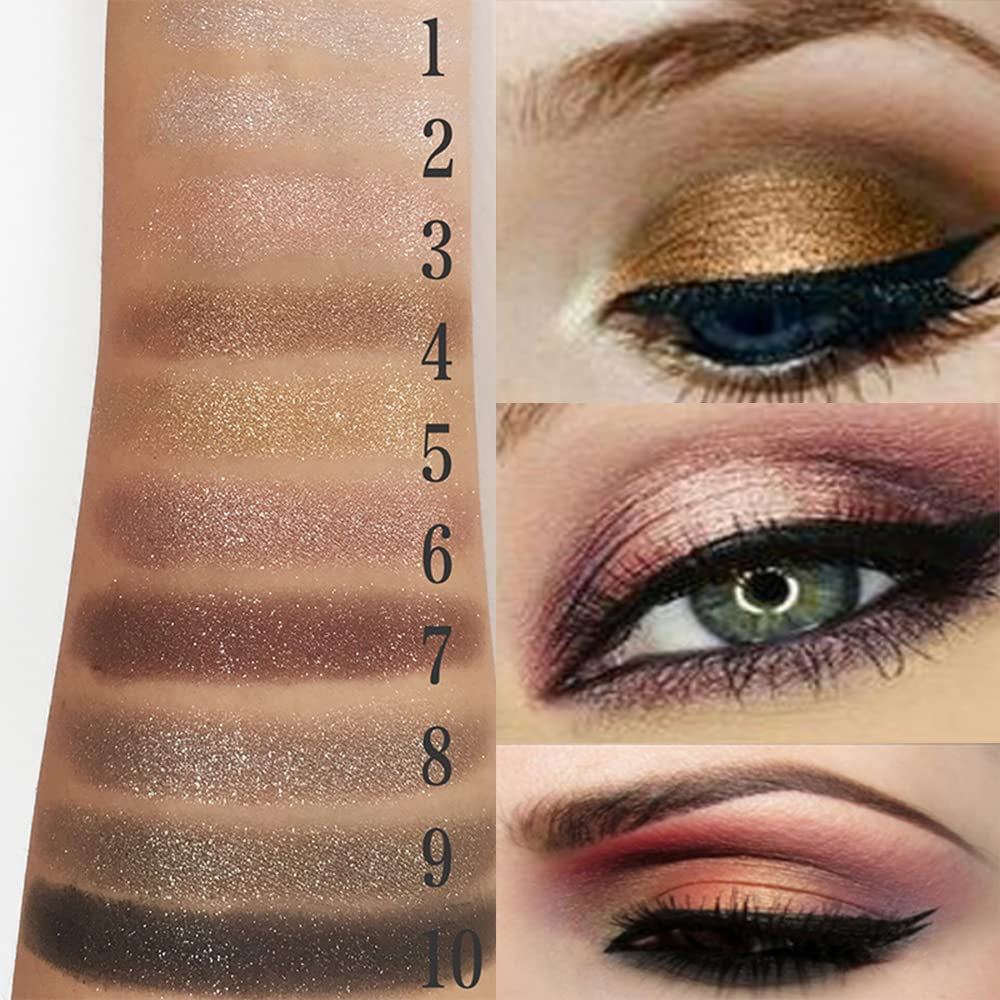 Glitter Eyeshadow Palette,10 Colors Shimmer Eyeshadow Palette Gold Eyeshadow Highly Pigmented Long Lasting Waterproof Sweatproof Eye Shadow Palette Makeup for Women Eye Shadow Palette Makeup