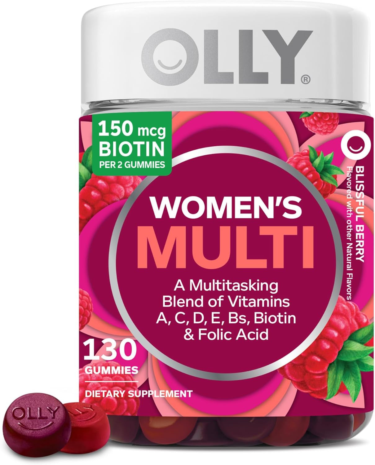 OLLY Women'S Multivitamin Gummy, Vitamins A, D, C, E, Biotin, Folic Acid, Adult Chewable Vitamin, Berry Flavor, 45 Day Supply - 90 Count (Packaging May Vary)