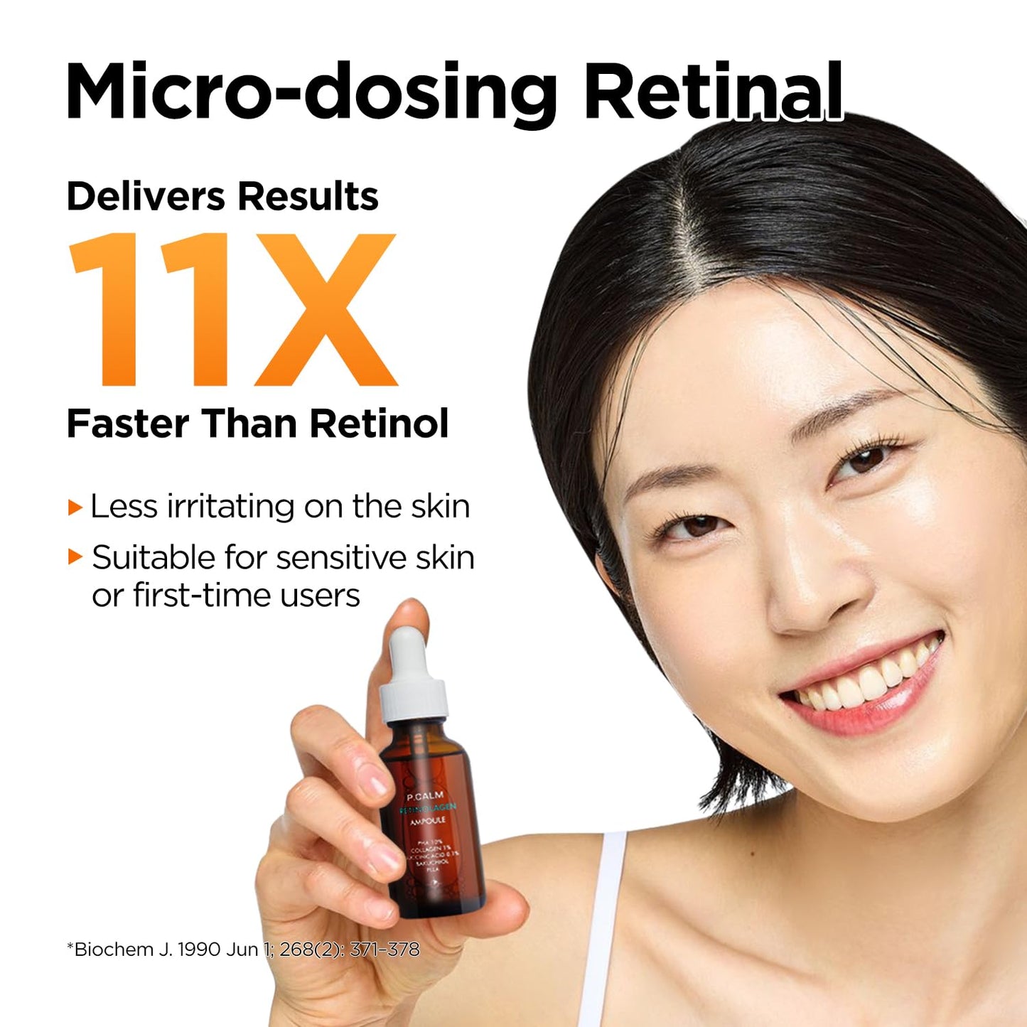 P.CALM Retinolagen Ampoule 30Ml | Pore Tightening Korean Glass Skin Serum for Retinol Bigginer with Micro Dosing Retinal, Vegan Hydrolyzed Collagen, Bakuchiol, PHA | Vegan Korean Skincare