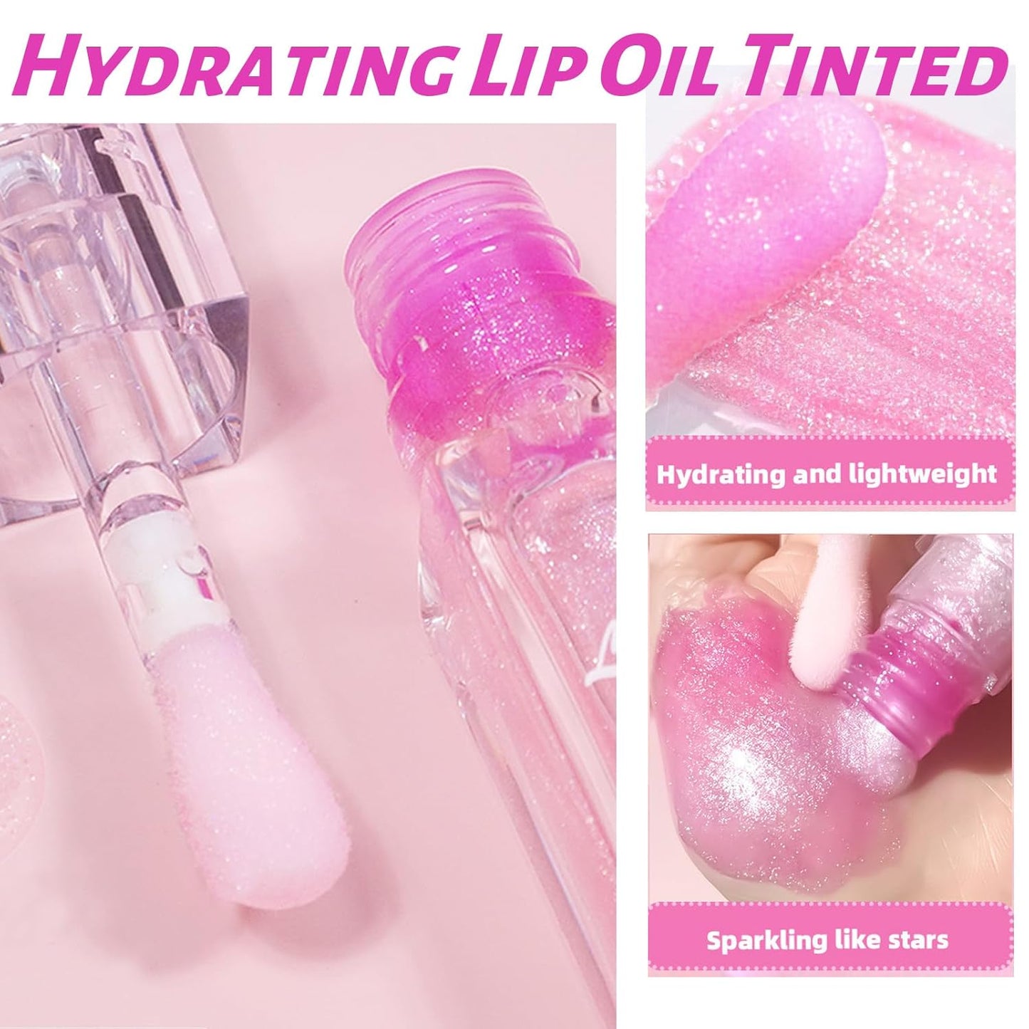 Magic Color Changing Lip Oil Ph Activated, Moisturizing Lip Gloss Tinted, Plumping Lip Oil Hydrating Lip Gloss, Glitter Lip Gloss for Women, Lip Stain Oil Long Lasting Non-Sticky Lip Balm (1Pcs)