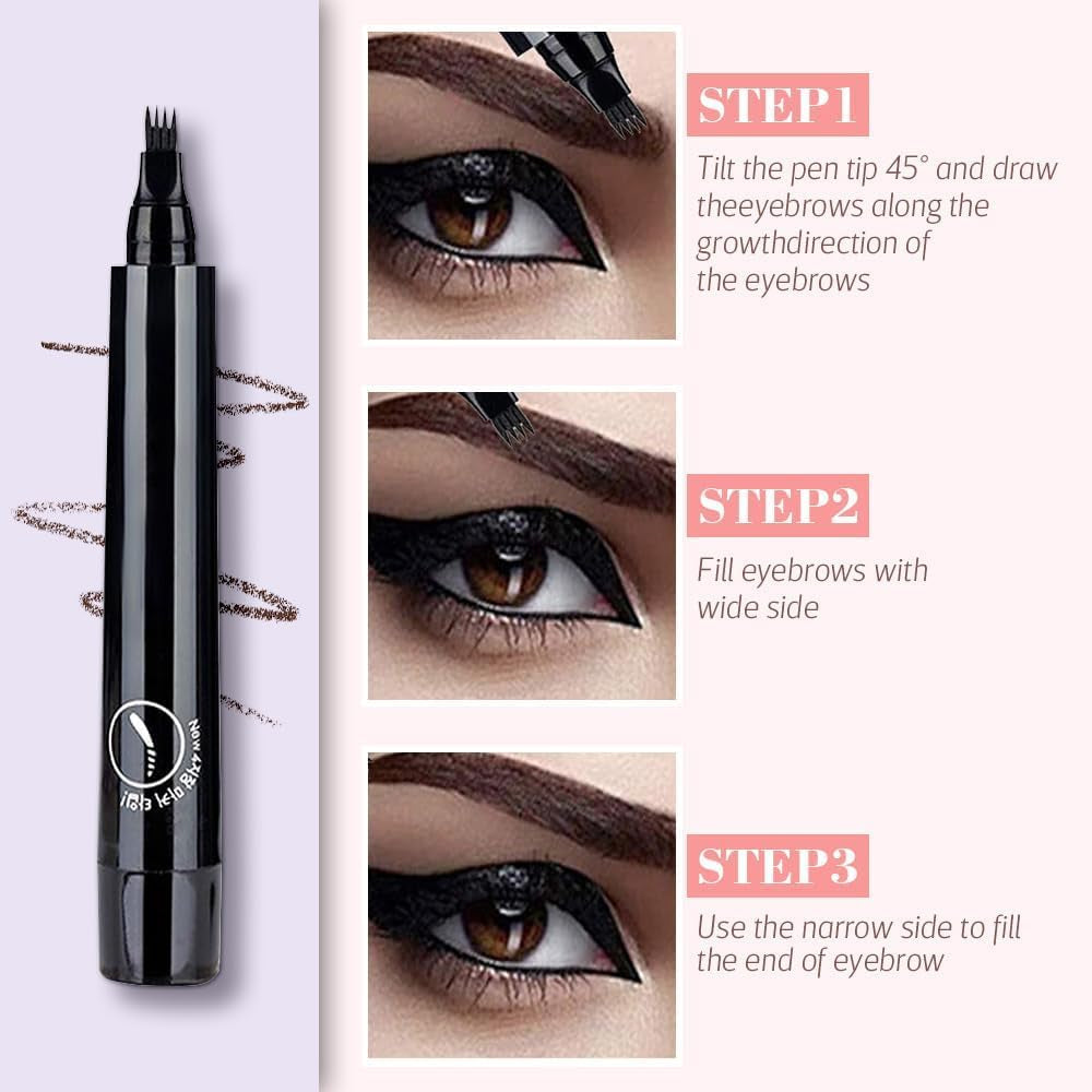 Magic Eyebrow Pencil, 2024 New 3D Waterproof Microblading Eyebrow Pencil Contouring Pen, 4 Tipped Precise Brow Pen, Fine Stroke Microblading Eyebrow Pencil Natural Makeup,(Dark-Brown#2)