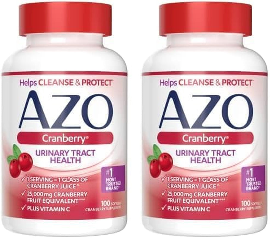 AZO Cranberry Supplement, Made with Concentrated Whole Fruit Cranberry Powder to Help Cleanse and Protect the Urinary Tract*, Sugar Free Cranberry Pills, Non-Gmo, 100 Softgels