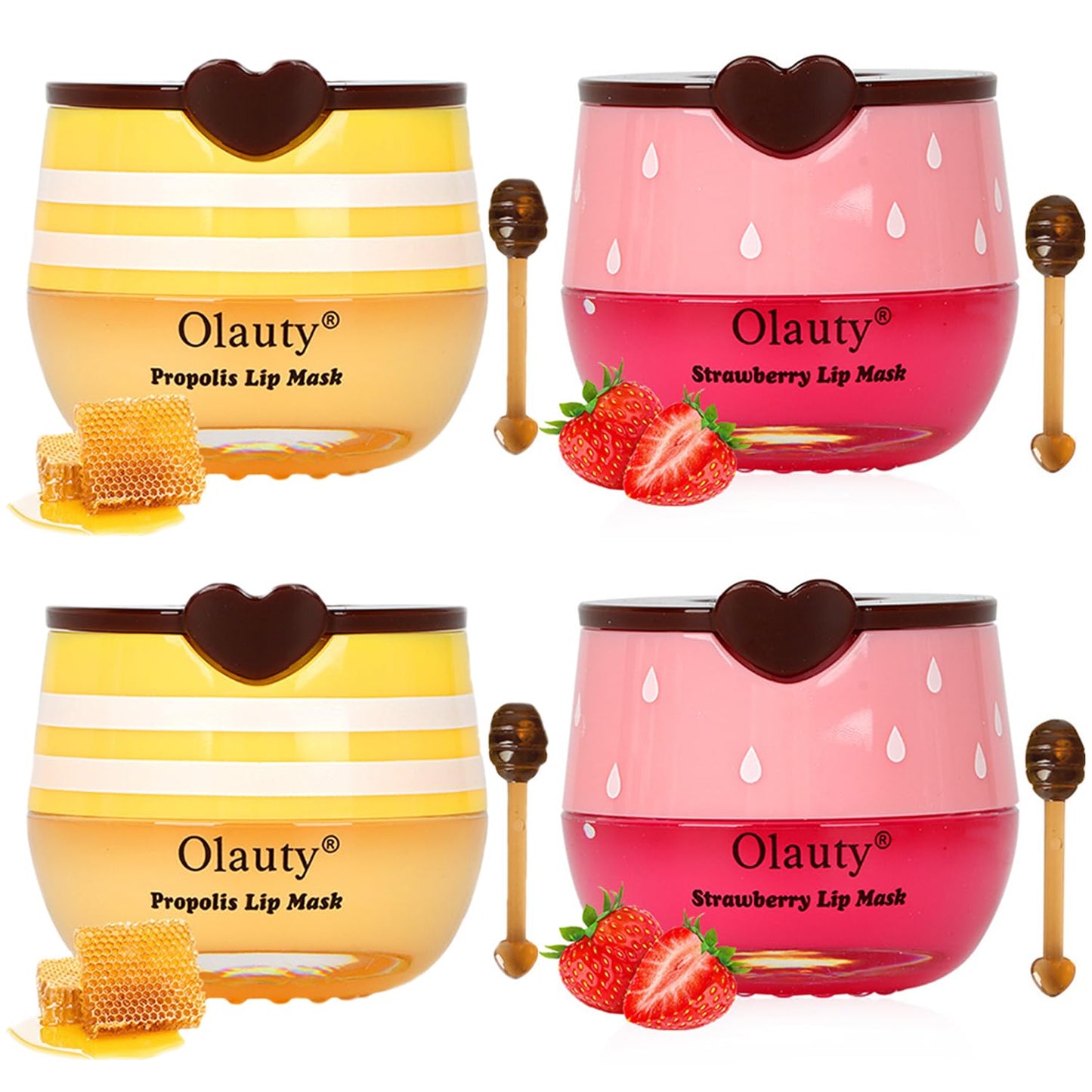 2 PCS Bee Lip Balm Honey Pot, Honey & Strawberry Lip Sleeping Mask Overnight, Hydrating Prevention Dry and Cracked Lip Scrubs Exfoliator Lip Care, Moisturizing Lip Mask Reduces Lip Lines