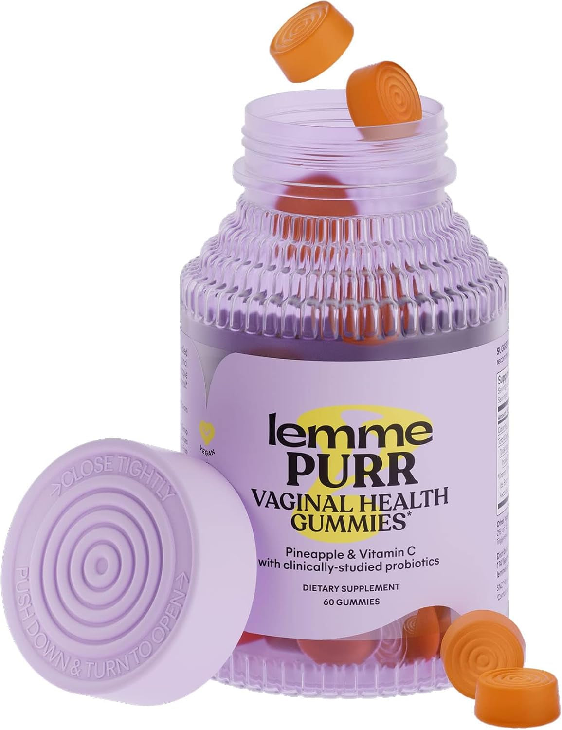 Lemme Purr Vaginal Probiotic Gummies for Women - Balanced Ph, Healthy Odor, Yeast Balance & Flora Support + Vitamin C for Immune Health - Tasty Pineapple (60 Count)