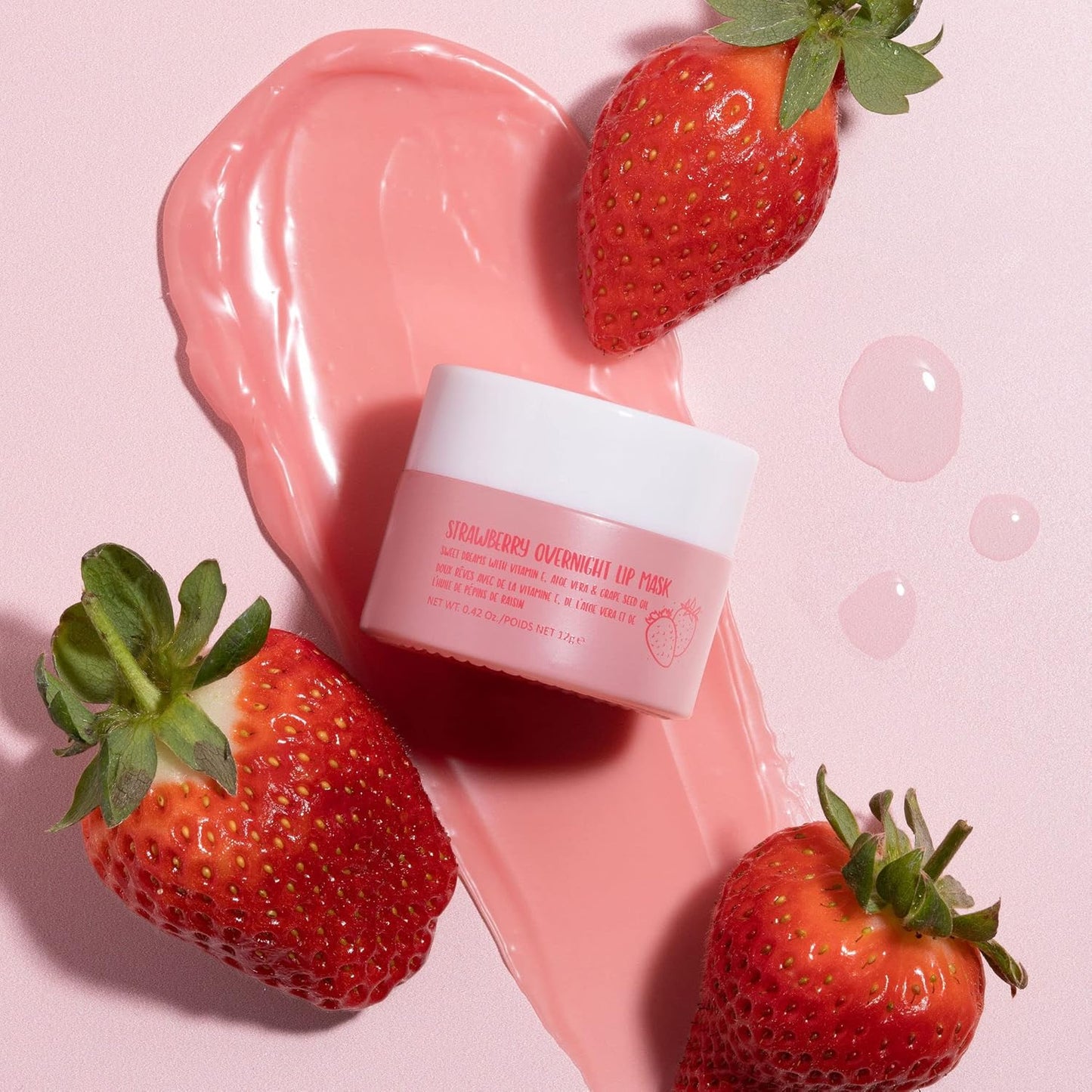 W7 Sweet Dreams Overnight Strawberry Lip Mask - Vitamin E, Aloe Vera and Grape Seed Oil - for Hydrated, Full Looking & Irresistible Lips - 0.42 Fl Oz
