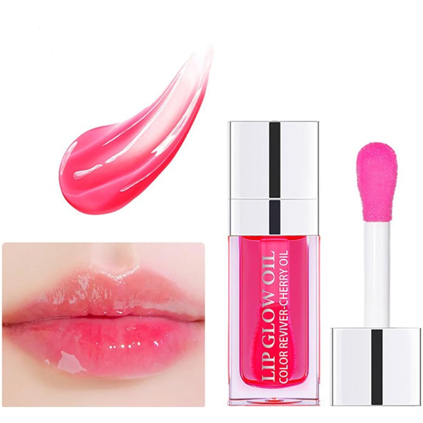 Hydrating Lip Glow Oil Set, Plumping Lip Oil Moisturizing Nourishing Shiny No-Sticky Transparent Tinted Lip Gloss Balm, Natural Lip Plumper Gloss Repairing Lightening (Raspberry)