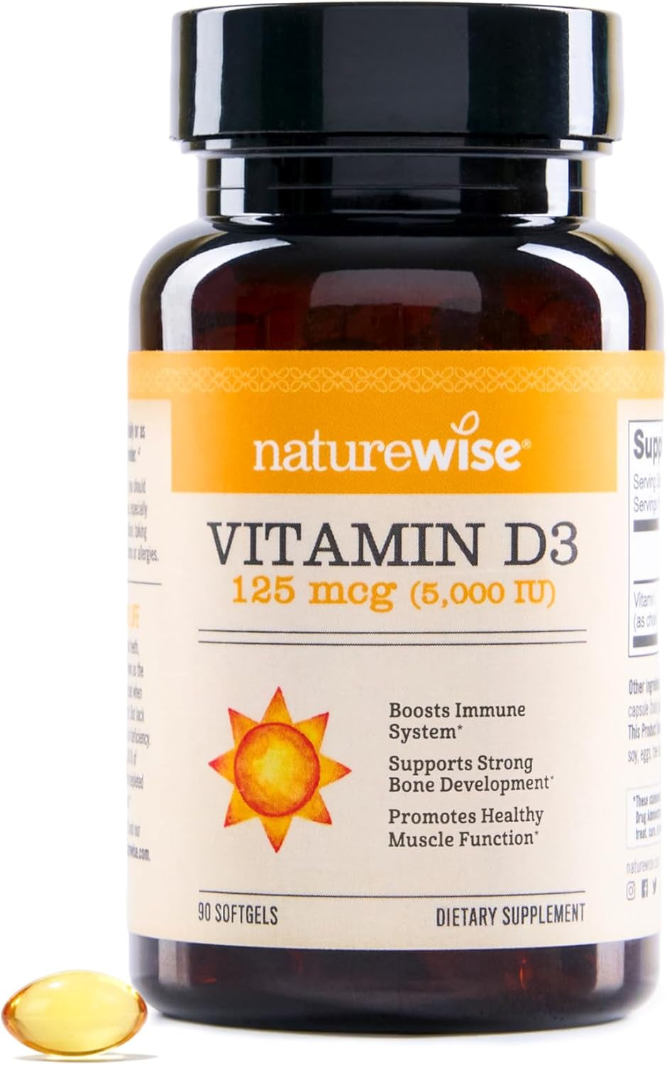 Naturewise Vitamin D3 5000Iu (125 Mcg) 1 Year Supply for Healthy Muscle Function, and Immune Support, Non-Gmo, Gluten Free in Cold-Pressed Olive Oil, Packaging Vary ( Mini Softgel), 360 Count