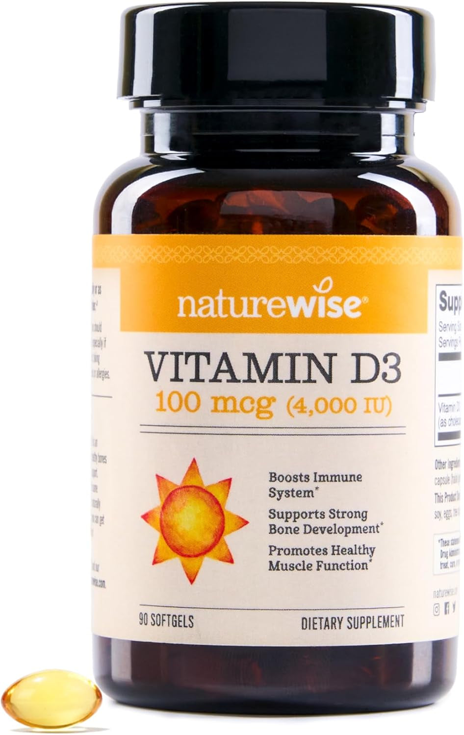 Naturewise Vitamin D3 5000Iu (125 Mcg) 1 Year Supply for Healthy Muscle Function, and Immune Support, Non-Gmo, Gluten Free in Cold-Pressed Olive Oil, Packaging Vary ( Mini Softgel), 360 Count