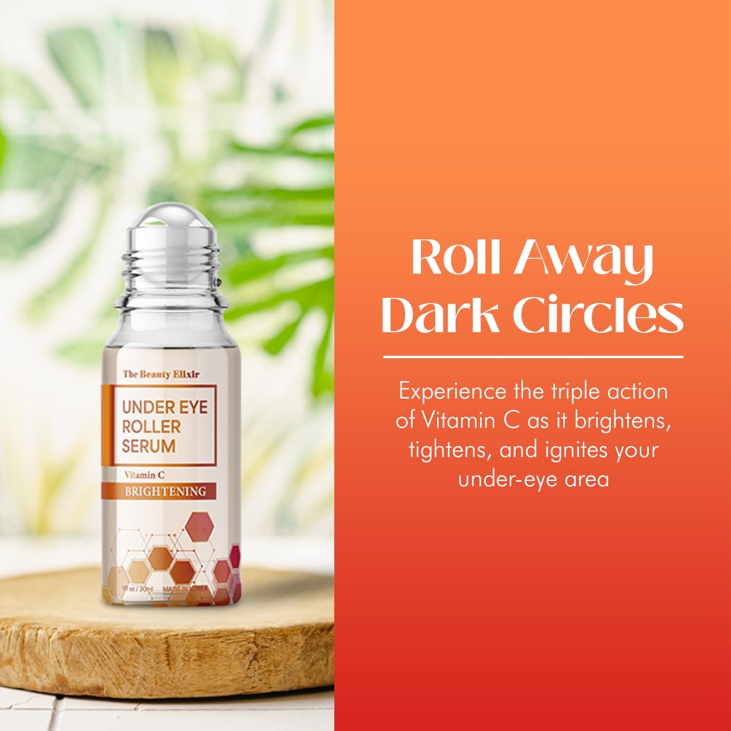 Beauty Elixir Vitamin C under Eye Roller Serum for Dark Circles and Puffiness - Reduce Wrinkles and Fine Lines, Bags under Eyes