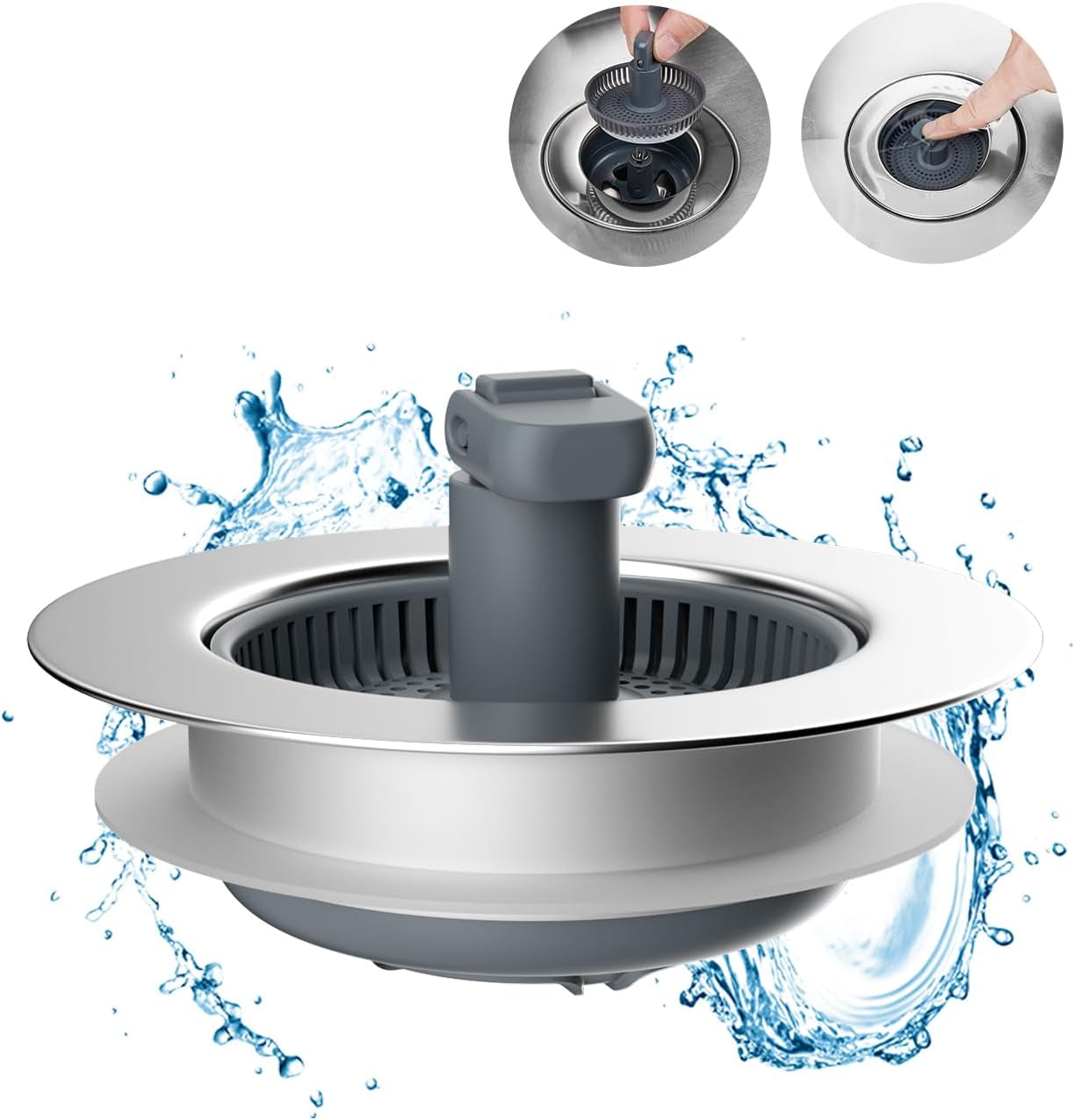 Hibbent Upgraded 3 in 1 Kitchen Sink Drain Strainer and Stopper Combo, Stainless Steel Metal Pop up Sink Stopper, Anti-Clogging Basket with Foldable Handle for US Standard 3-1/2 Inch Drain