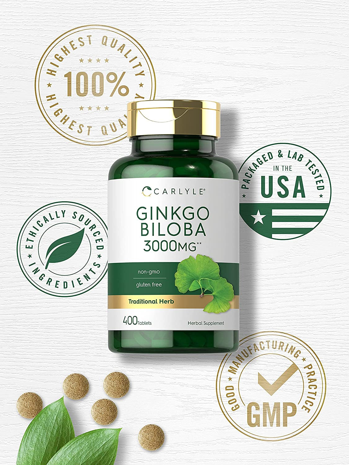 Carlyle Ginkgo Biloba 3000Mg | 400 Tablets | Non-Gmo, Gluten Free Herbal Supplement