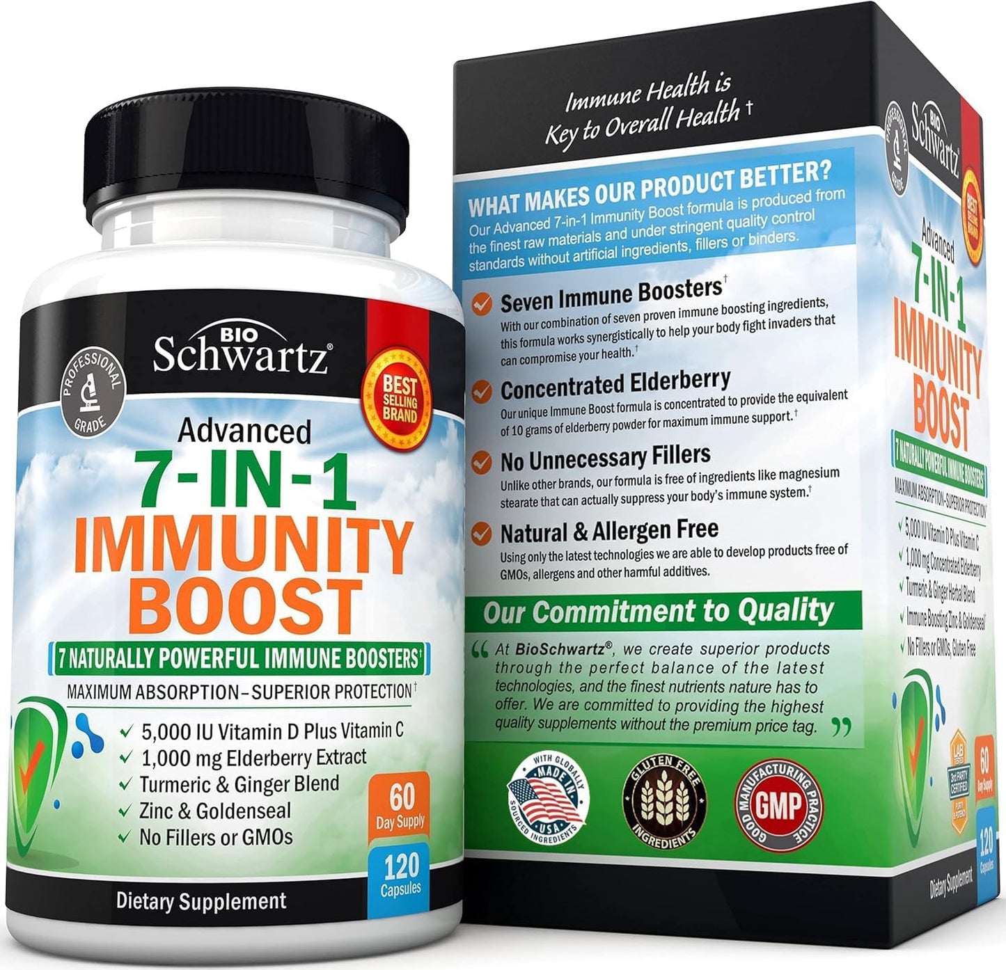 Immune Support Supplement with Zinc Vitamin C Vitamin D 5000 IU Elderberry Ginger D3 Goldenseal - Dr Approved Immunity Vitamins for Adults Women and Men - Natural Immune System Booster Defense -120Ct