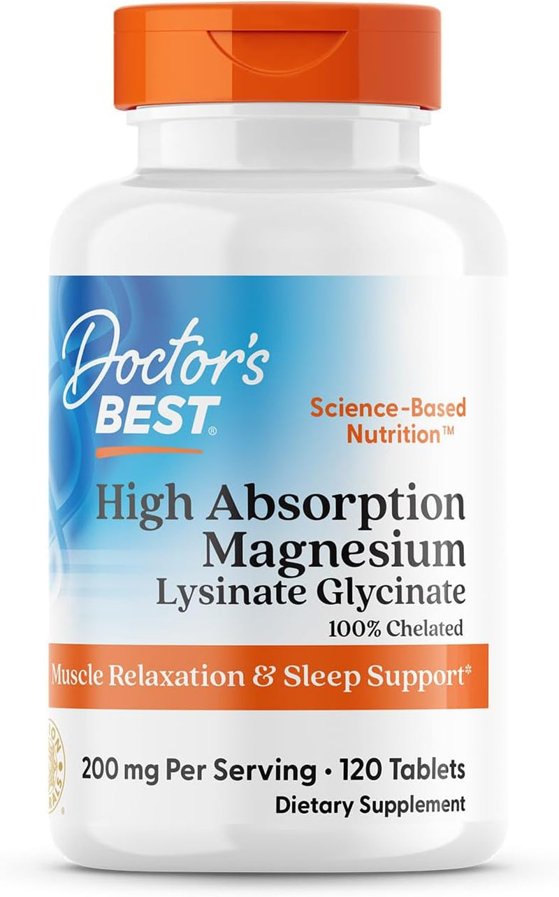 Doctor'S Best High Absorption Magnesium Glycinate Lysinate, 100% Chelated, Non-Gmo, Vegan, Gluten & Soy Free, 200 Mg, 240 Count