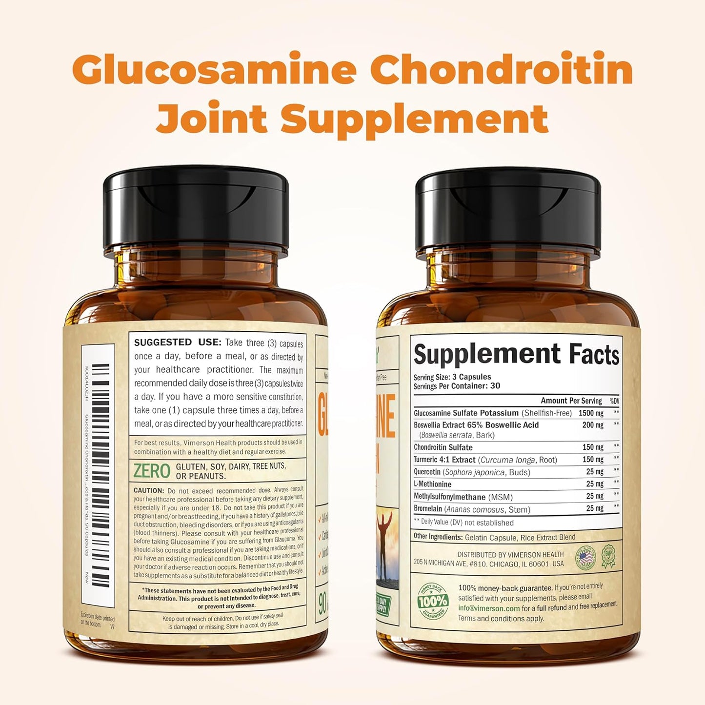 Glucosamine Chondroitin MSM and Turmeric Supplement - Joint Support Supplement for Women & Men with Boswellia & Glucosamine Sulfate 1500 Mg. Used for Cartilage & Joint Health & Flexibility 90 Capsules