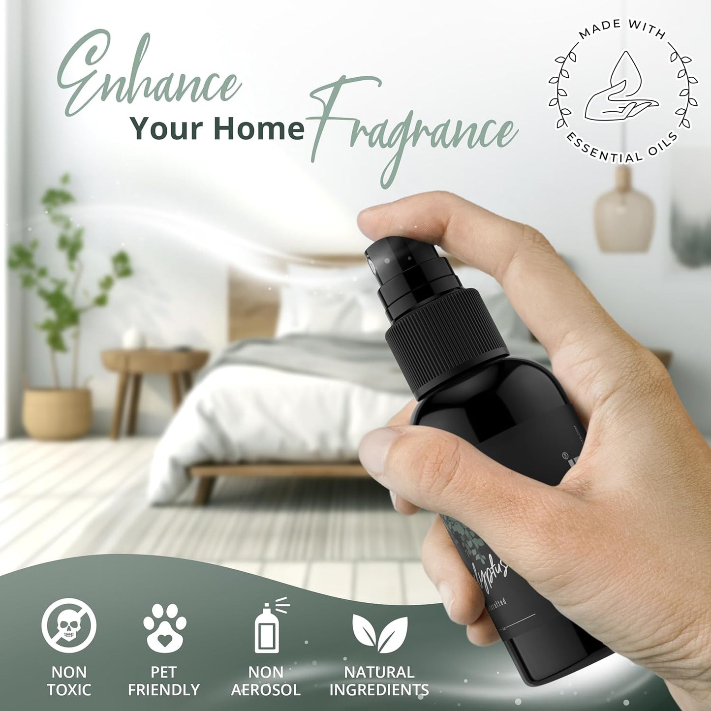 General Room Spray, Long Lasting Fragrance, Spa Fragrance Experience (Eucalyptus, 3 Pack)