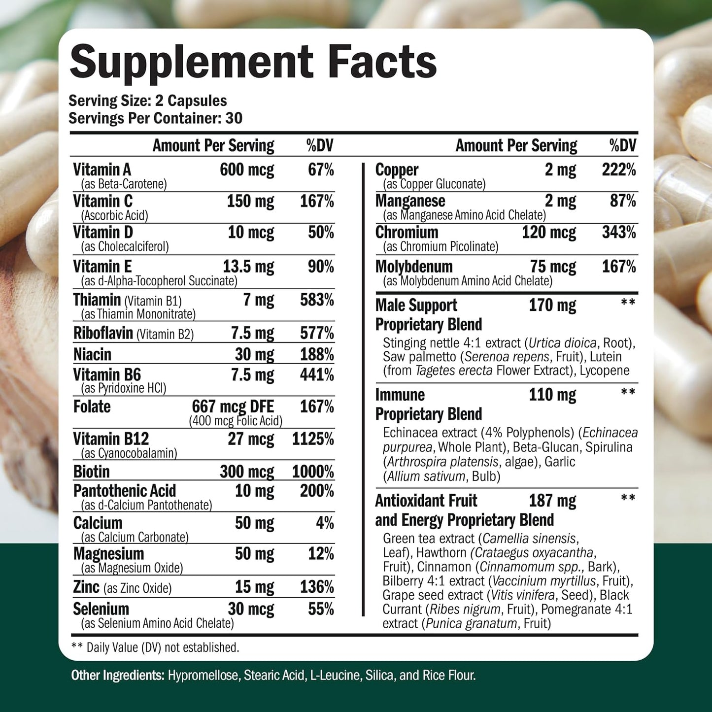 Multivitamin for Men - Daily Mens Multivitamins & Multiminerals with Vitamin A, C, D, E, B12, Zinc & More Essential Vitamins for Men - Mens Vitamins for Energy, Focus, and Mens Health. 60 Capsules