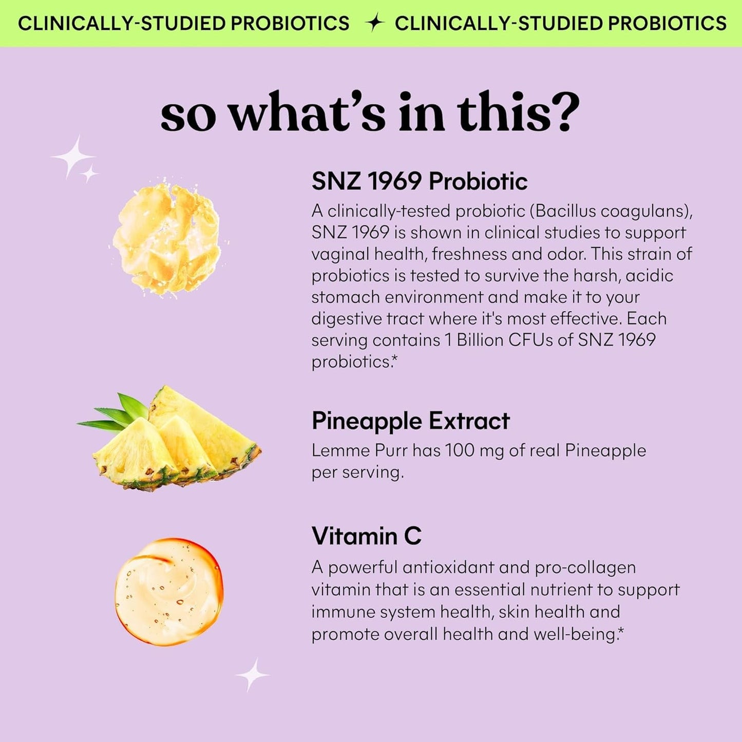 Lemme Purr Vaginal Probiotic Gummies for Women - Balanced Ph, Healthy Odor, Yeast Balance & Flora Support + Vitamin C for Immune Health - Tasty Pineapple (60 Count)