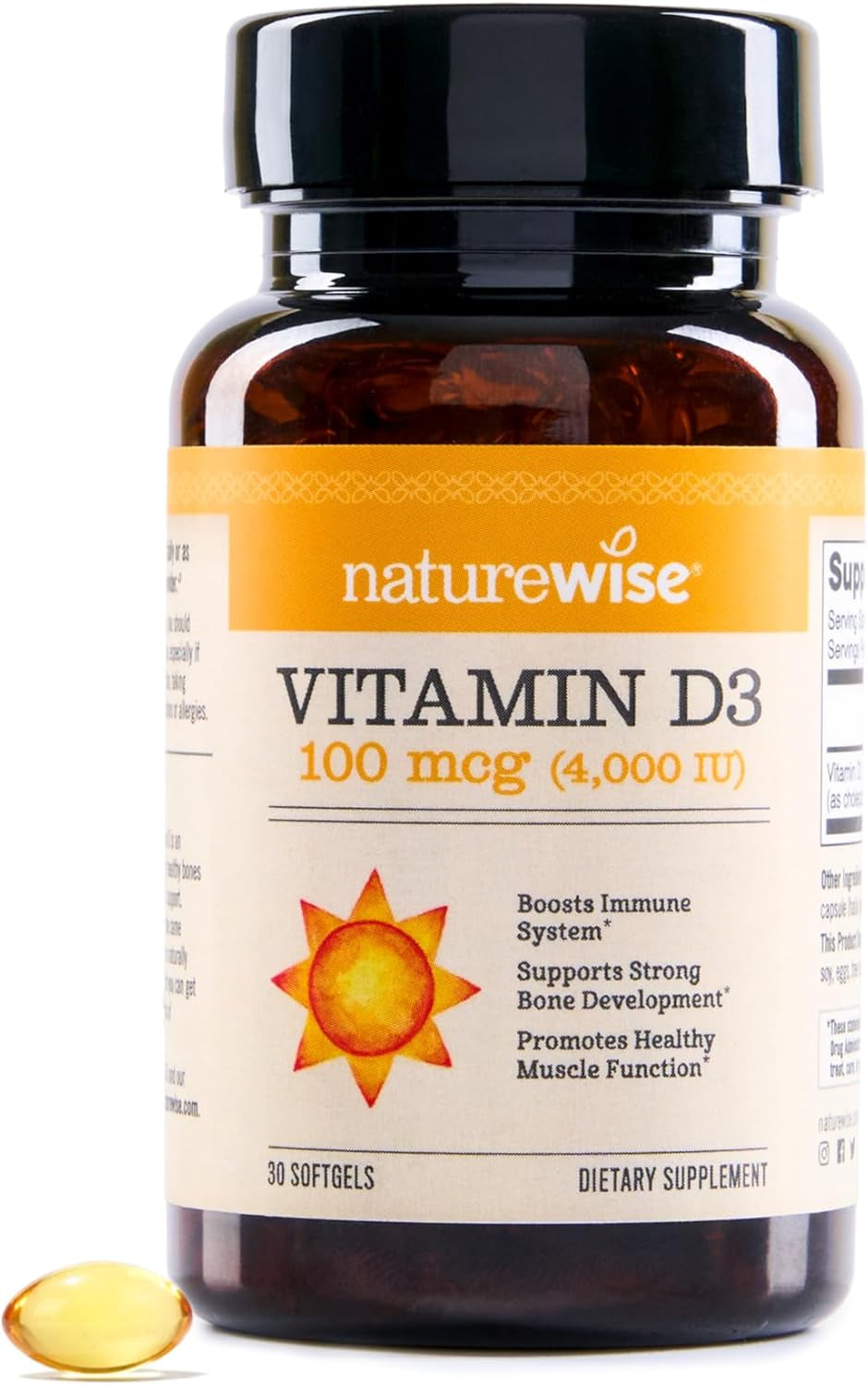 Naturewise Vitamin D3 5000Iu (125 Mcg) 1 Year Supply for Healthy Muscle Function, and Immune Support, Non-Gmo, Gluten Free in Cold-Pressed Olive Oil, Packaging Vary ( Mini Softgel), 360 Count
