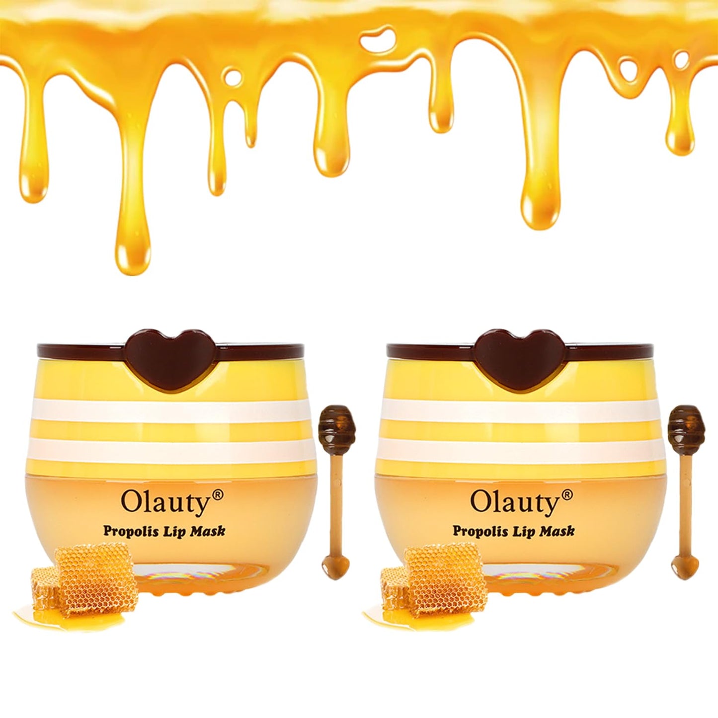 2 PCS Bee Lip Balm Honey Pot, Honey & Strawberry Lip Sleeping Mask Overnight, Hydrating Prevention Dry and Cracked Lip Scrubs Exfoliator Lip Care, Moisturizing Lip Mask Reduces Lip Lines