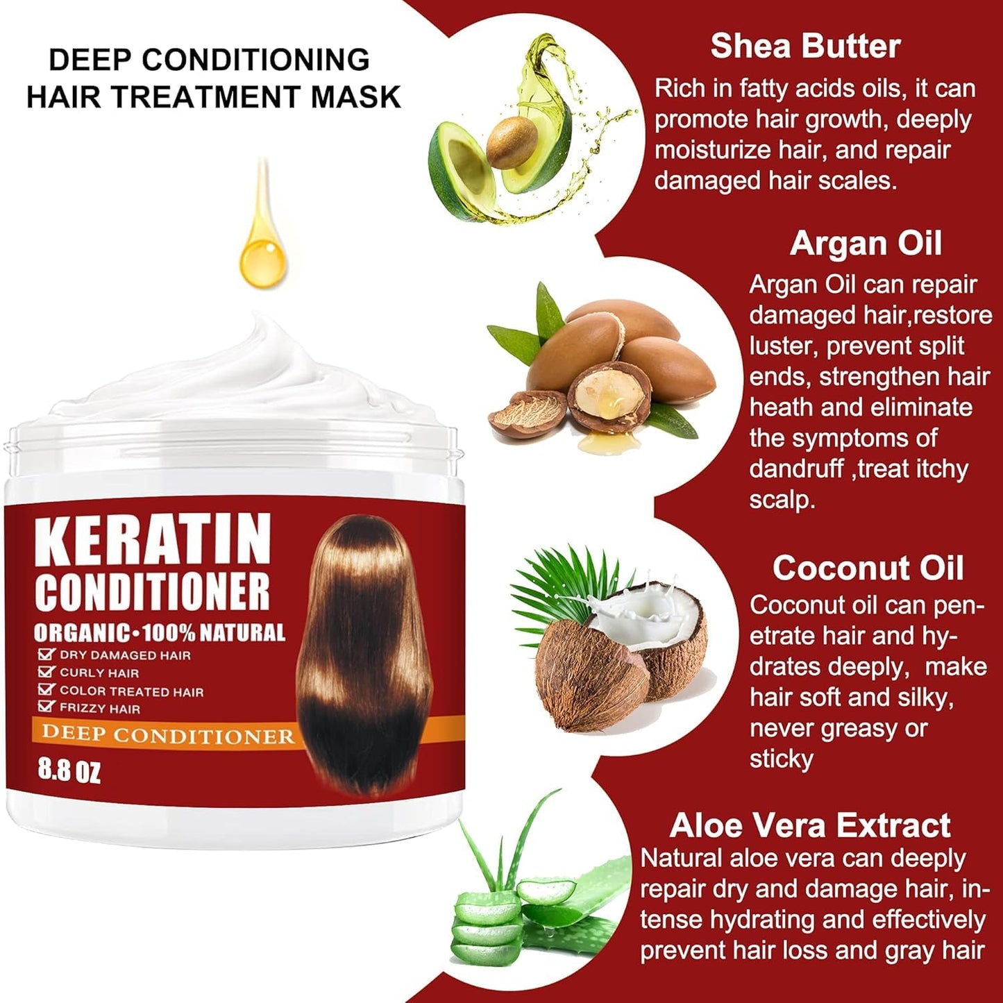 Keratin Hair Mask,Keratin Hair Treatment 250G Hair Mask for Dry Damaged Hair,Hair Treatment Mask Deep Repair Damage Hair Root,Natural Deep Conditioner Hydrating Hair Masque