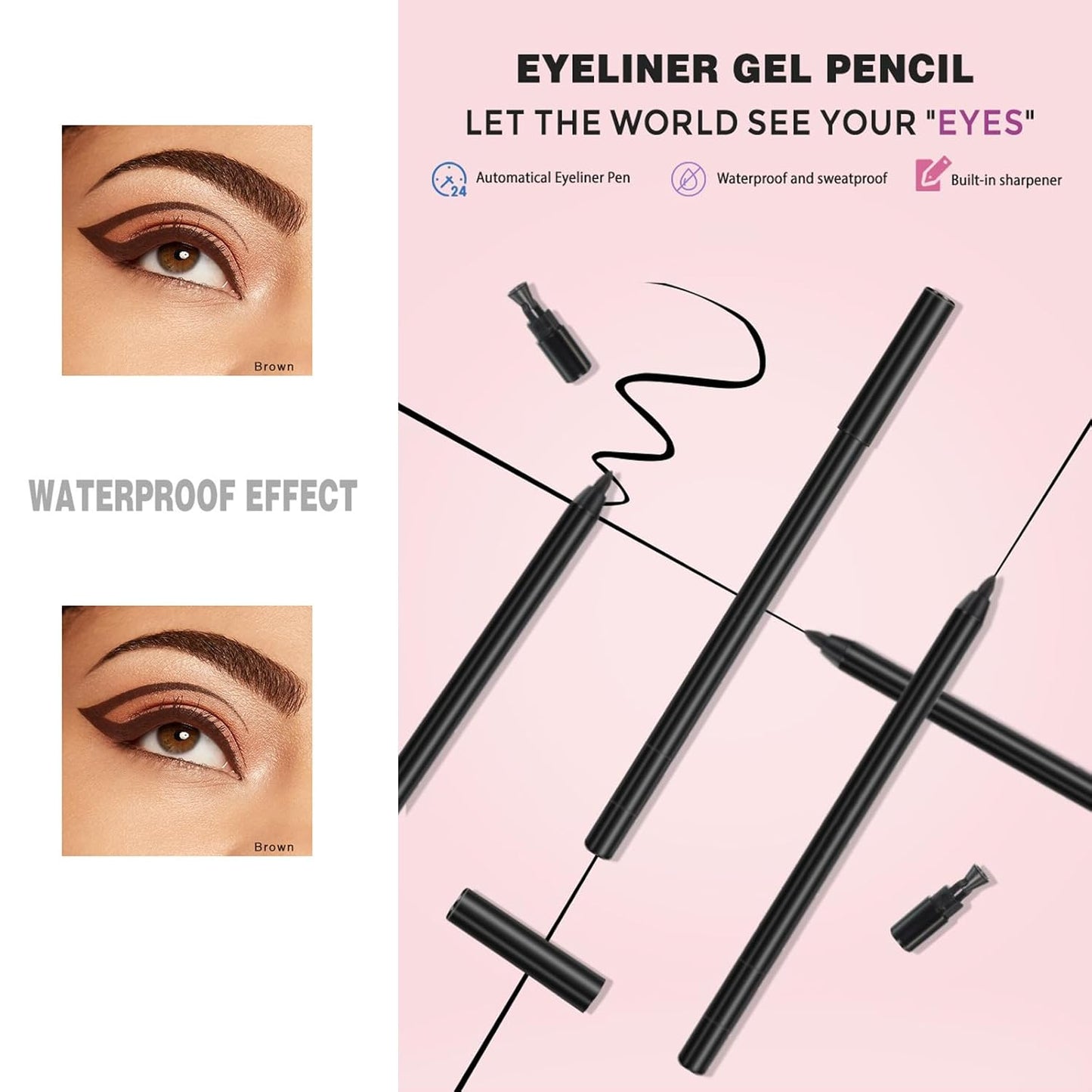 Generic Beauty Gel Eyeliner for Mature Women, round Tip Design - Waterproof, Sweat and Smudge Resistant Precision Eyeliner for All Day Use (Brown)