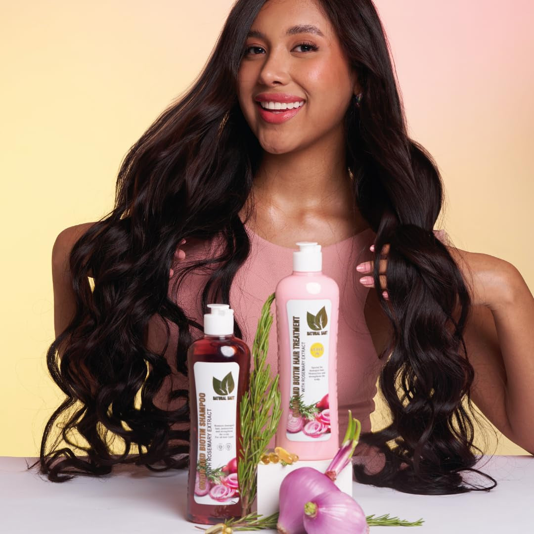 Onion Biotin and Rosemary Shampoo & Treatment for Stronger, Thicker and Longer Strands - Soft Shine, Anti-Hair Loss and Thinning, Growth Formula, Paraben and Silicone Free