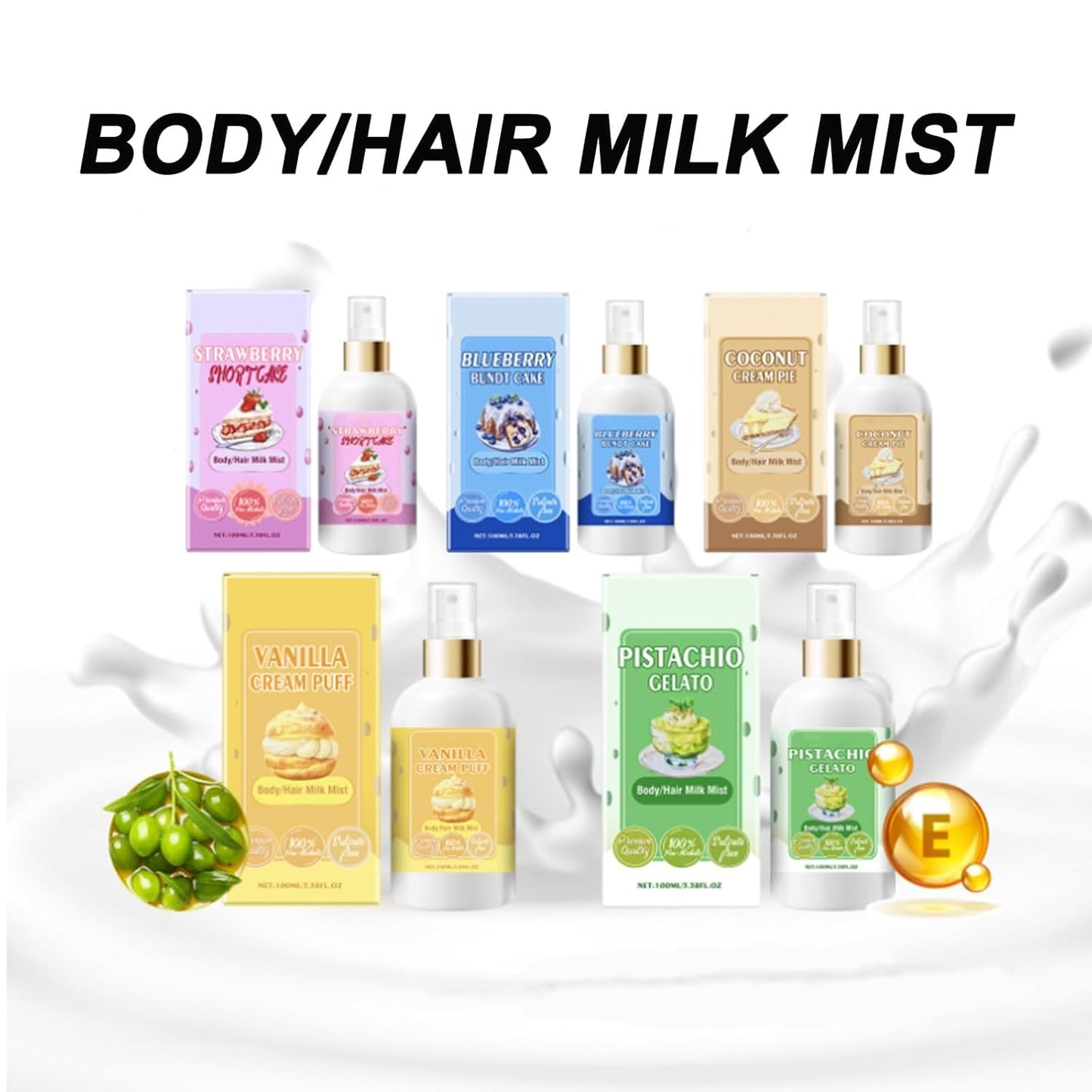 Vanilla Cream Puff Body Milk Mist, Sweet Scents Body Milk Mist, Vanilla Body Mist, Vanilla Cream Puff Body/Hair and Milk Mist, Body Milk Mist Vanilla Creampuff, Vanilla Body Milk (100G, Vanilla)