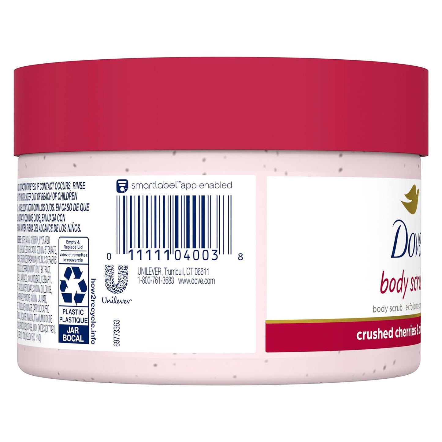 Dove Exfoliating Body Polish Crushed Cherries & Chia Milk Skin Care for Revitalized Skin Formulated with 1/4 Moisturizing Cream 10.5 Oz
