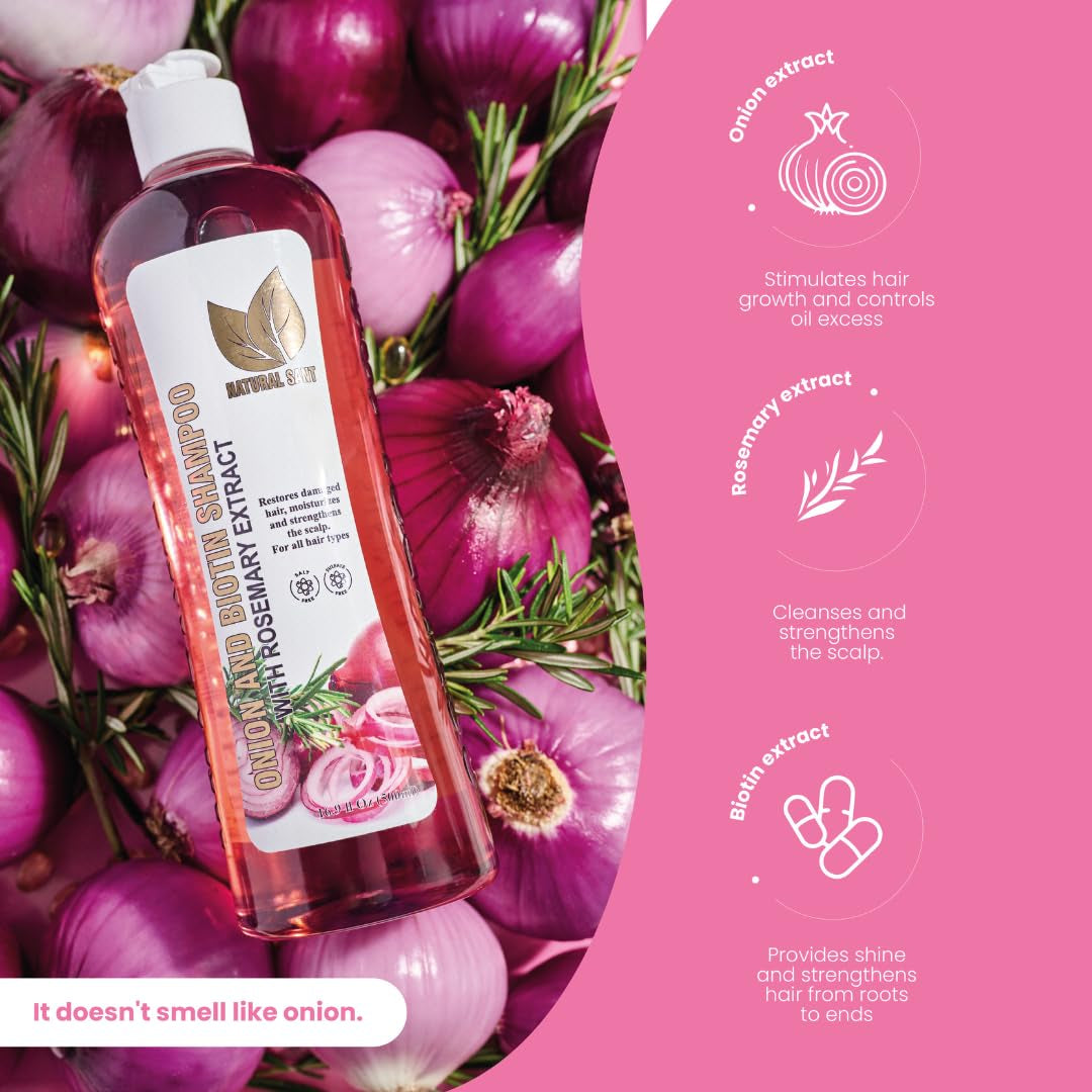 Onion Biotin and Rosemary Shampoo & Treatment for Stronger, Thicker and Longer Strands - Soft Shine, Anti-Hair Loss and Thinning, Growth Formula, Paraben and Silicone Free