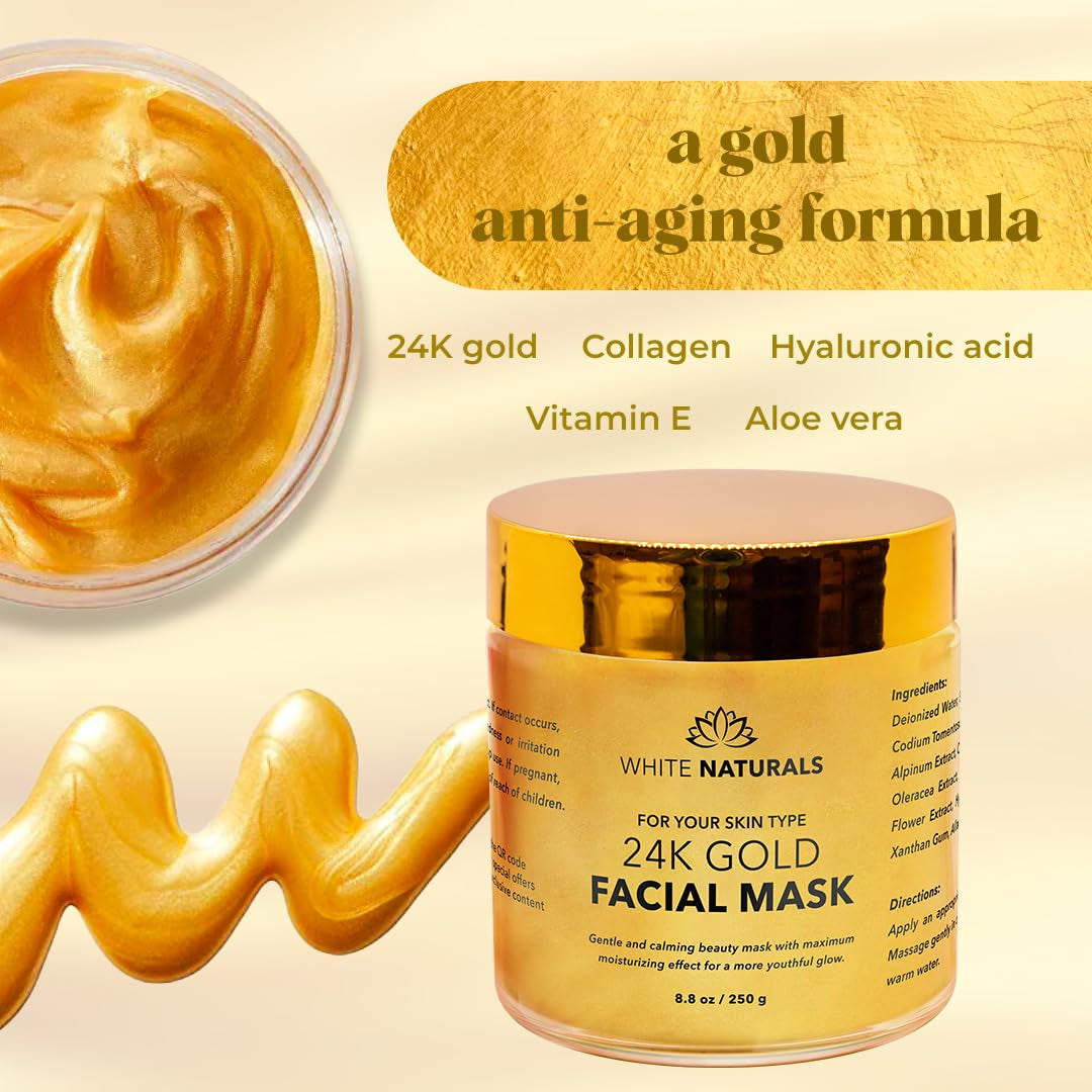 One Day Sale 24K Gold Facial Mask, Anti-Aging Gold Face Mask for Flawless & Moisturizes Skin, Helps Reduces Wrinkles, Fine Lines & Acne Scars, Removes Blackheads, Dirt & Oils