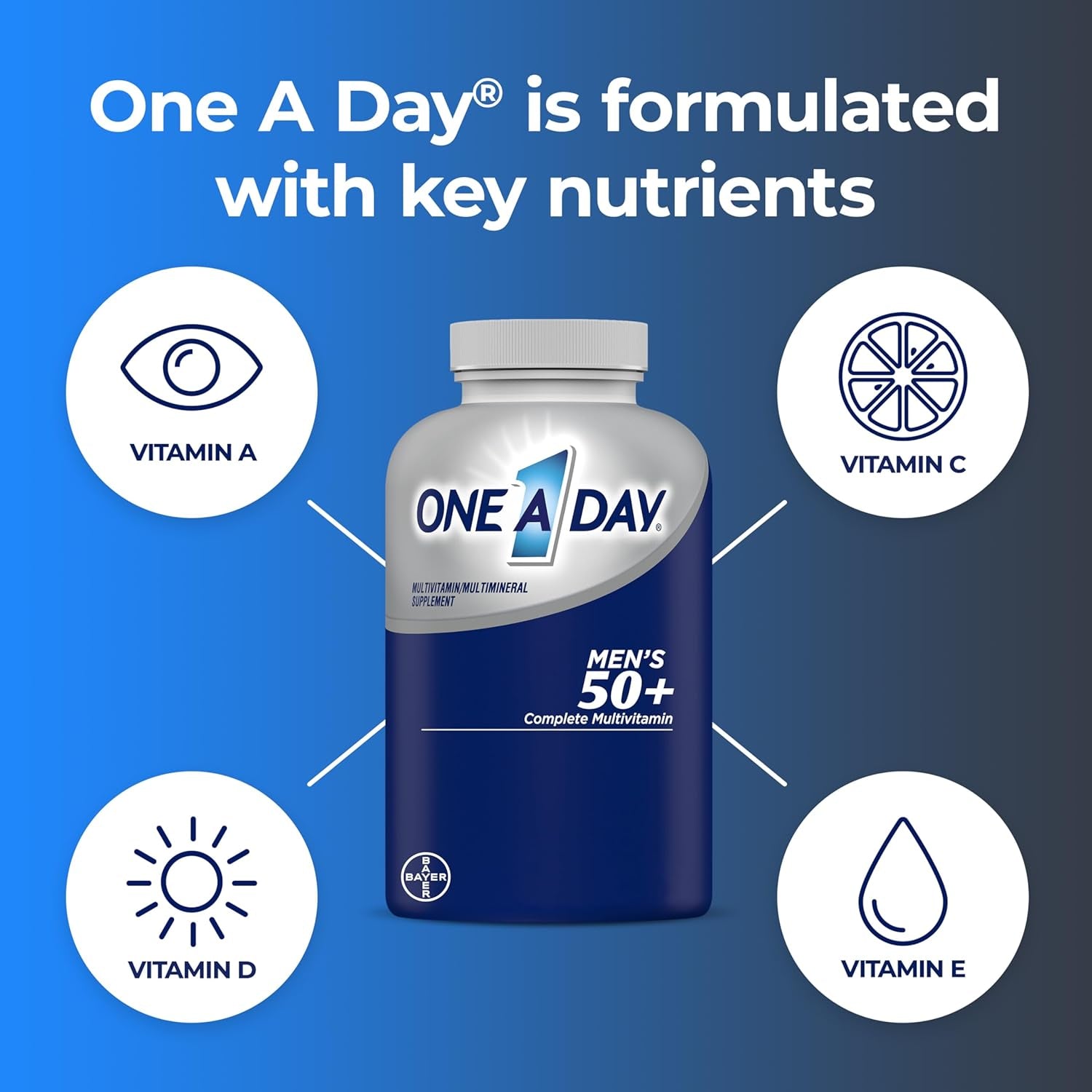 One a Day Men’S 50+ Healthy Advantage Multivitamin, Multivitamin for Men with Vitamins A, C, E, B6, B12, Calcium and Vitamin D, Tablet, 200 Count (Pack of 1)