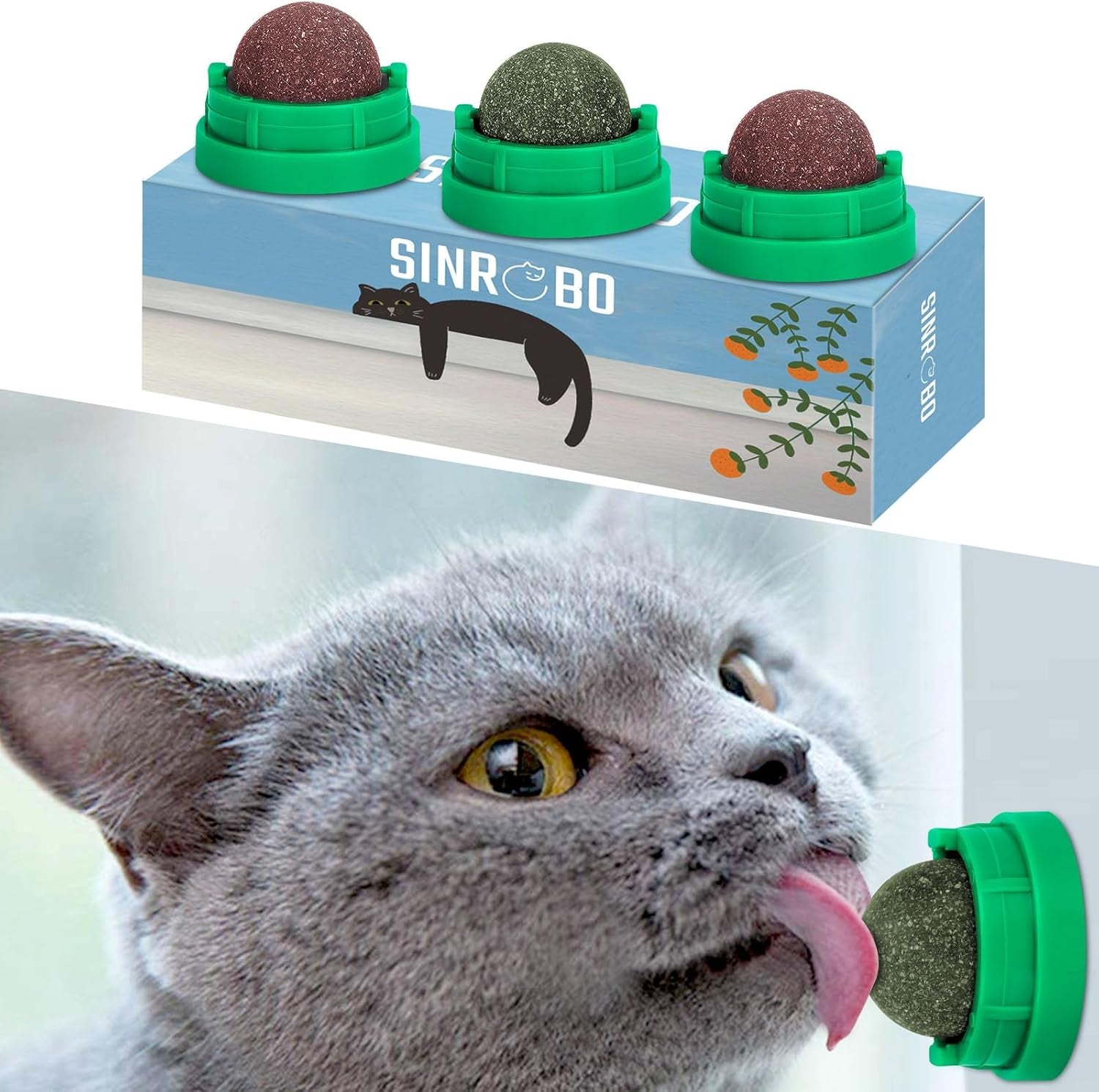 3 Pack Catnip Balls, Catnip Ball for Cats Wall, Edible Kitty Toys for Cats Lick, Safe Healthy Kitten Chew Toys, Teeth Cleaning Dental Cat Toys, Cat Wall Treats (Green)