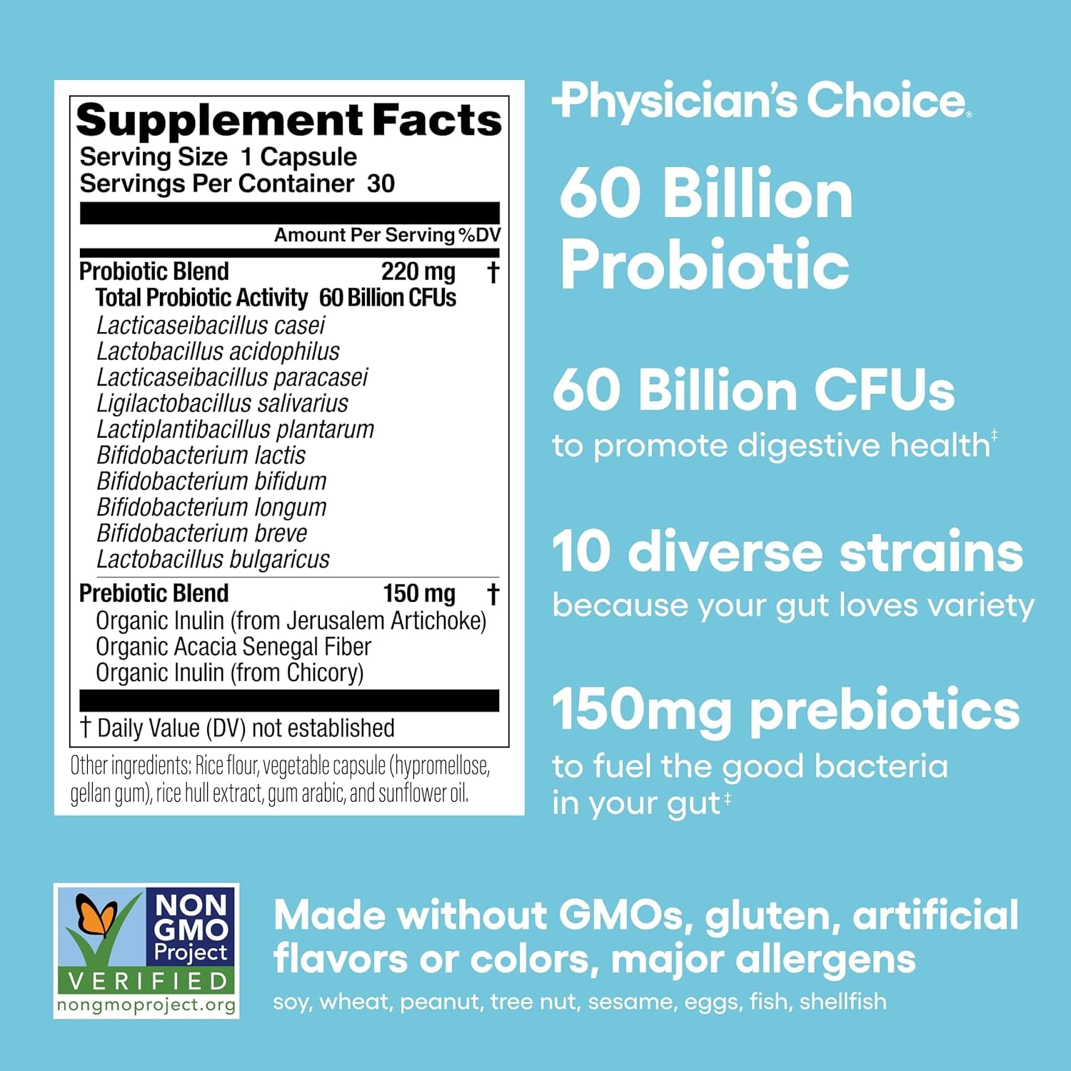 Physician'S Choice Probiotics 60 Billion CFU - 10 Strains + Organic Prebiotics - Immune, Digestive & Gut Health - Supports Occasional Constipation, Diarrhea, Gas & Bloating - for Women & Men - 30Ct