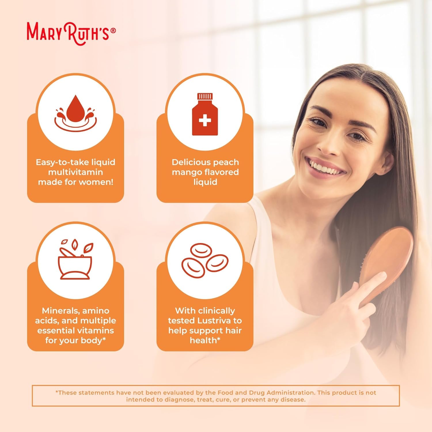 Maryruth Organics Liquid Multivitamin Lustriva® Hair Growth for Women| Biotin 10000Mcg | Vitamin D, B |Clinically Tested for Thicker Hair, Wrinkles, Fine Lines, Skin Care| Ages 18 | 15.22 Fl Oz