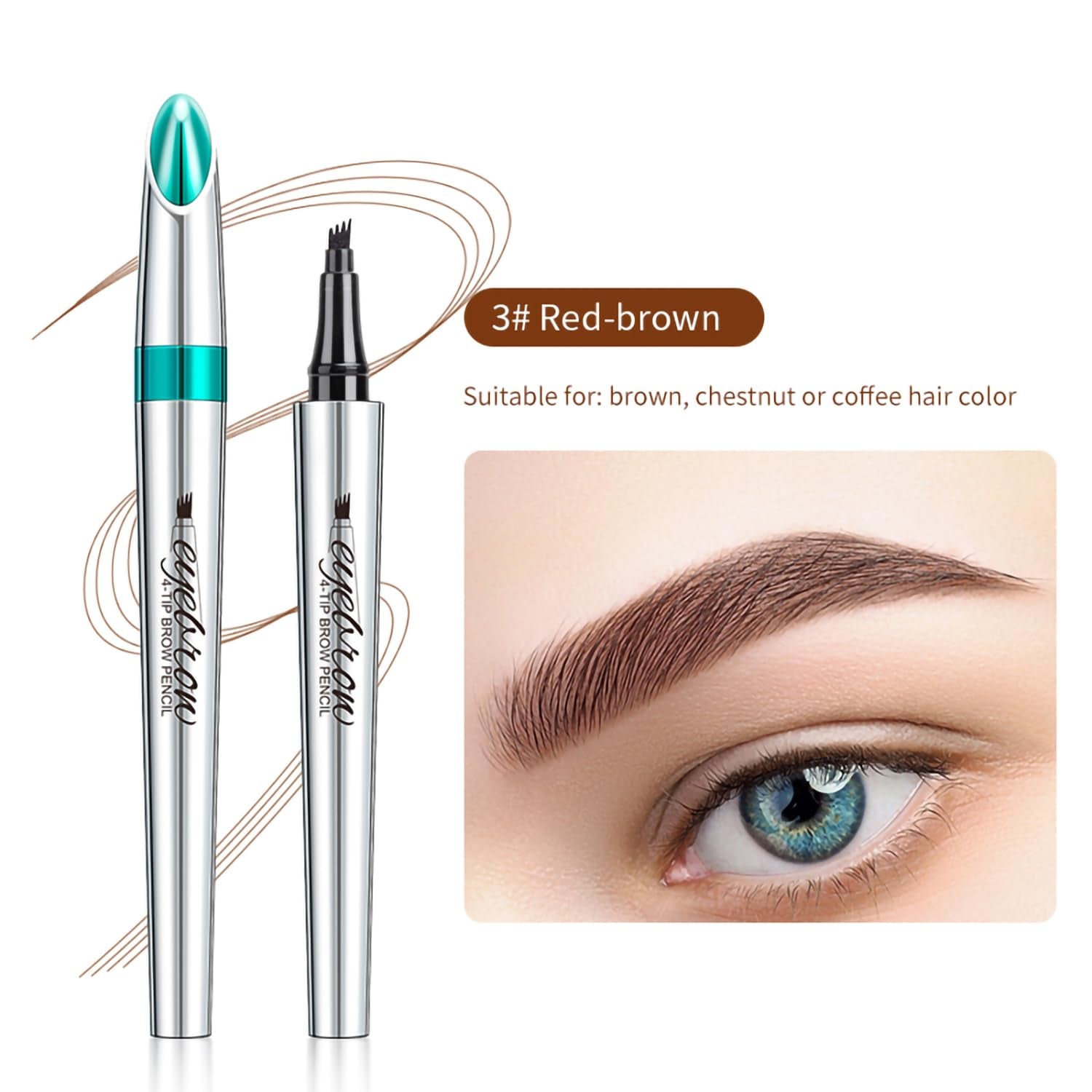 Eyebrow Pencil,3D Microblading Eyebrow Tattoo Pencil 4 Fork Tip,Eye Makeup Long-Lasting Waterproof & Smudge-Proof Natural Eyebrow Hair Eyebrow Pencil (2#Red-Brown)
