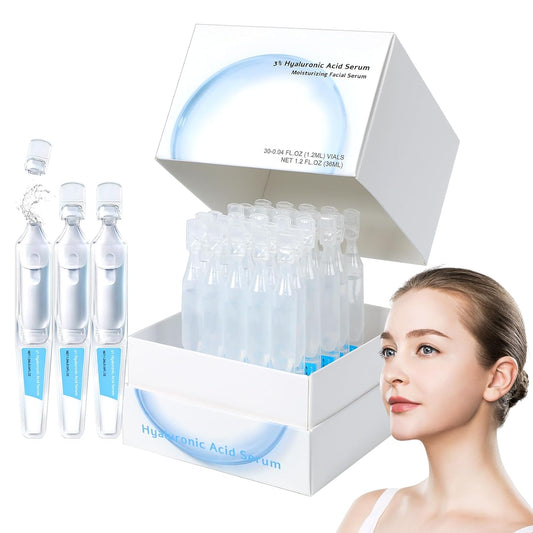 30Pcs 3% Hyaluronic Acid Serum Ultra-Hydrating Vials, Hyaluronic Acid Tubes 3%, 3% Hyaluronic Acid Serum for Face, Glass Skin Ultra-Hydrating Serum, Ultra Hydrating Serum (1Box)