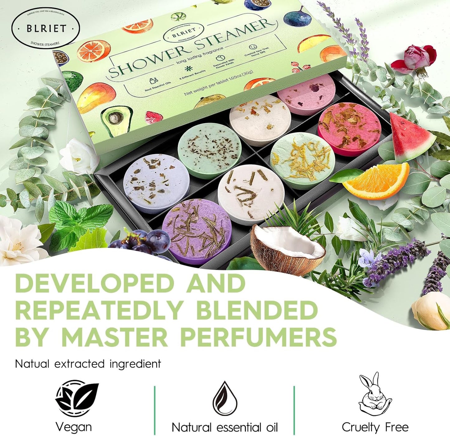 Shower Steamers Aromatherapy Stocking Stuffers Christmas Gifts for Women 8 PCS, Shower Bombs Gifts for Mom with Lavender Fruit Natural Essential Oils, Self Care Gifts for Women & Lover