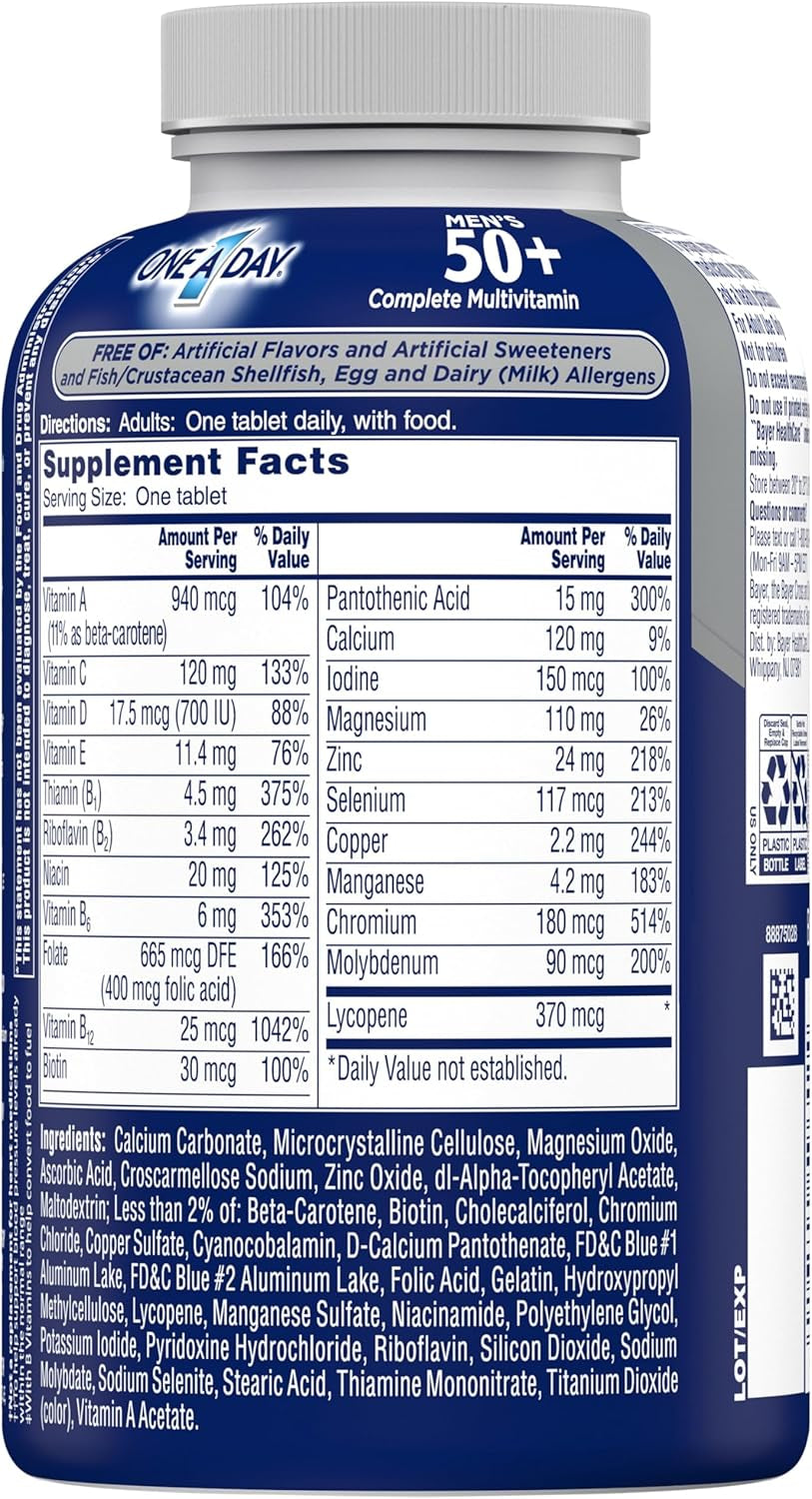 One a Day Men’S 50+ Healthy Advantage Multivitamin, Multivitamin for Men with Vitamins A, C, E, B6, B12, Calcium and Vitamin D, Tablet, 200 Count (Pack of 1)
