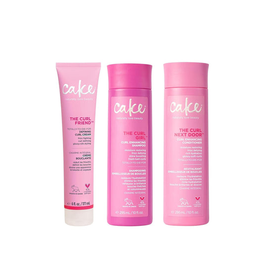 Cake Beauty Curl Friend Curl Defining Shampoo, Conditioner & Cream Set - Avocado & Argan Oil Curly Hair Products - Anti-Frizz, Cruelty Free & Vegan Gift Set