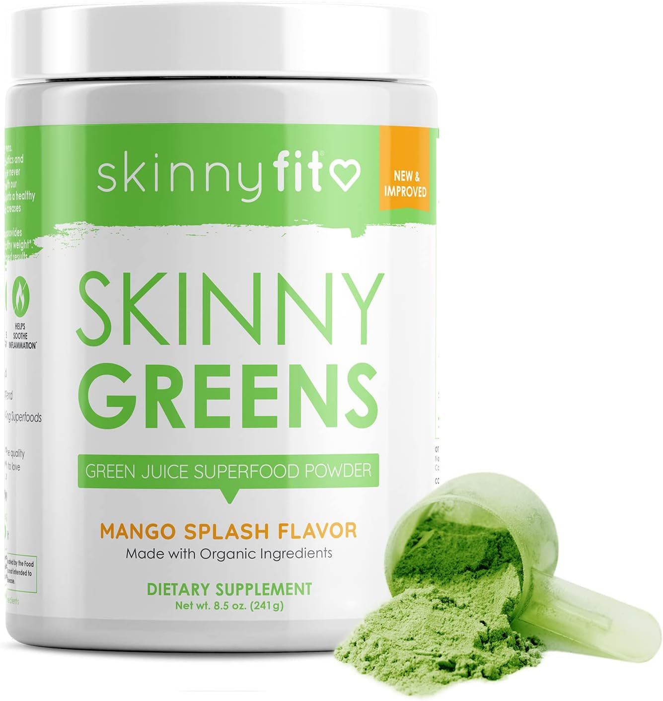 Skinnyfit Skinny Greens, Green Juice Superfood Powder, Green Apple Flavor, Natural Energy & Focus, Spirulina, Chlorella, 30 Servings